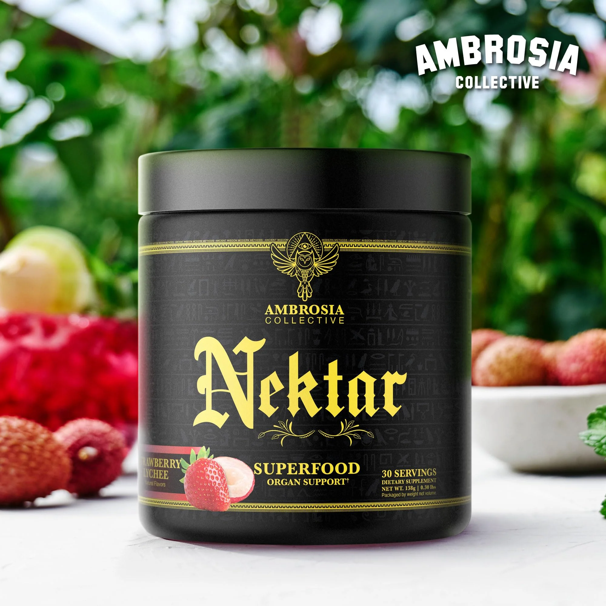 Ambrosia Nektar Superfood Powder - Daily Organ Support | 30 Servings | Strawberry Lychee - Image 3