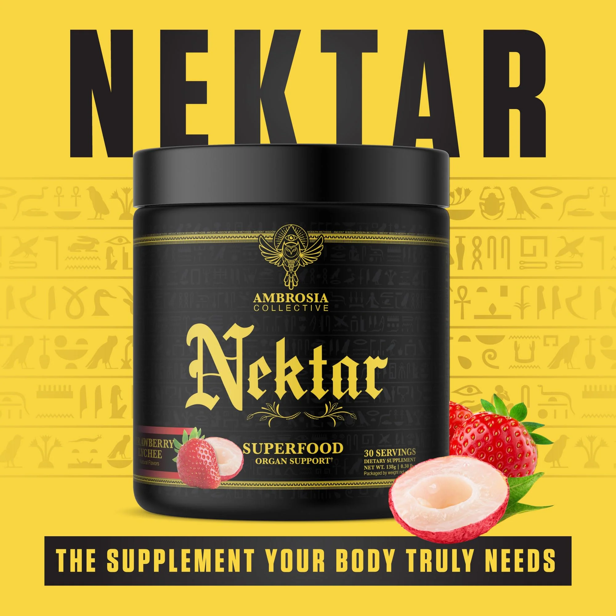 Ambrosia Nektar Superfood Powder - Daily Organ Support | 30 Servings | Strawberry Lychee - Image 7