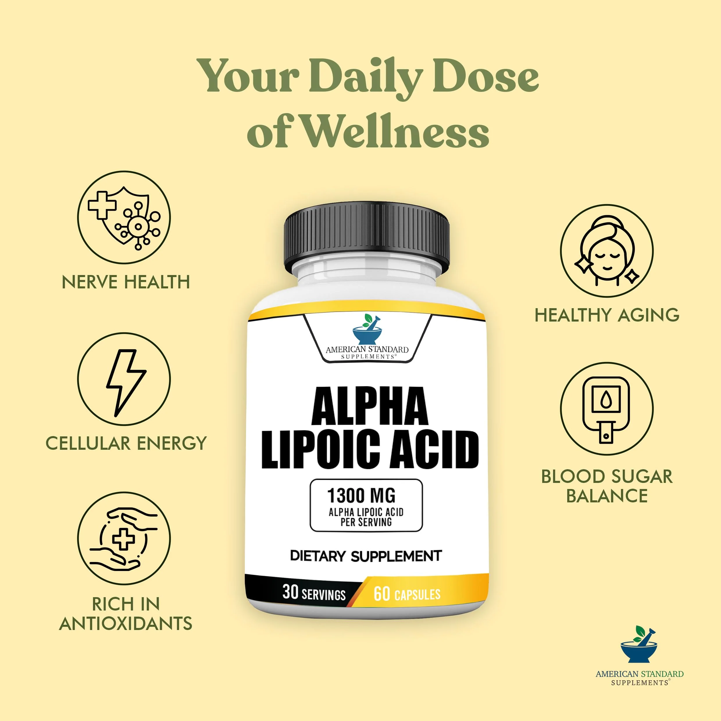 American Standard Supplements Alpha Lipoic Acid 1300mg Per Serving - Vegan, Gluten Free, Non-GMO, 60 Capsules, 30 Servings (Pack of 2) - Image 5