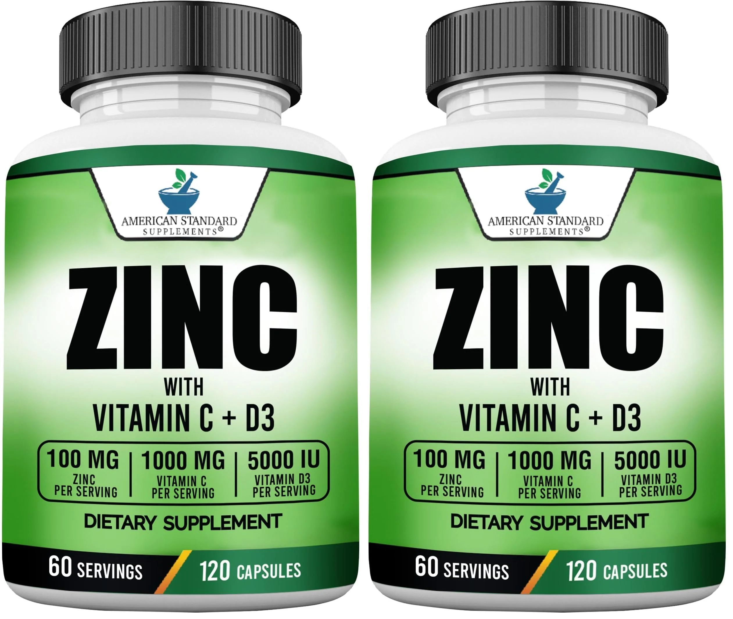 American Standard Zinc 100mg, Vitamin C 1000mg & Vitamin D3 5000 IU – 120 Capsules (Pack of 2)