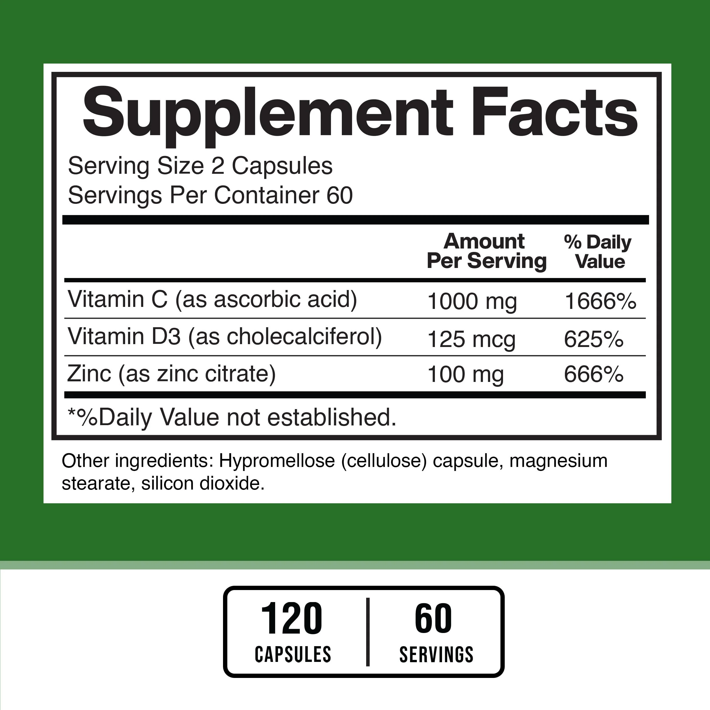 American Standard Zinc 100mg, Vitamin C 1000mg & Vitamin D3 5000 IU – 120 Capsules (Pack of 2) - Image 3