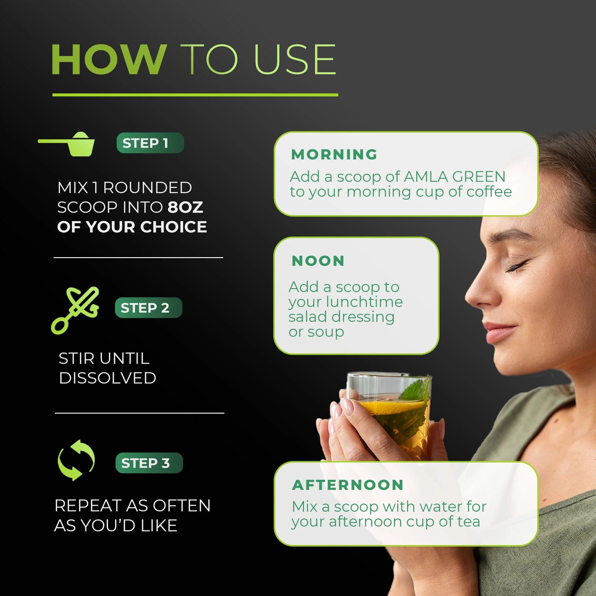 Amla Green: 20x Concentrated Amla Powder + Decaf Green Tea | Organic, Vegan, 90 Servings - Image 8