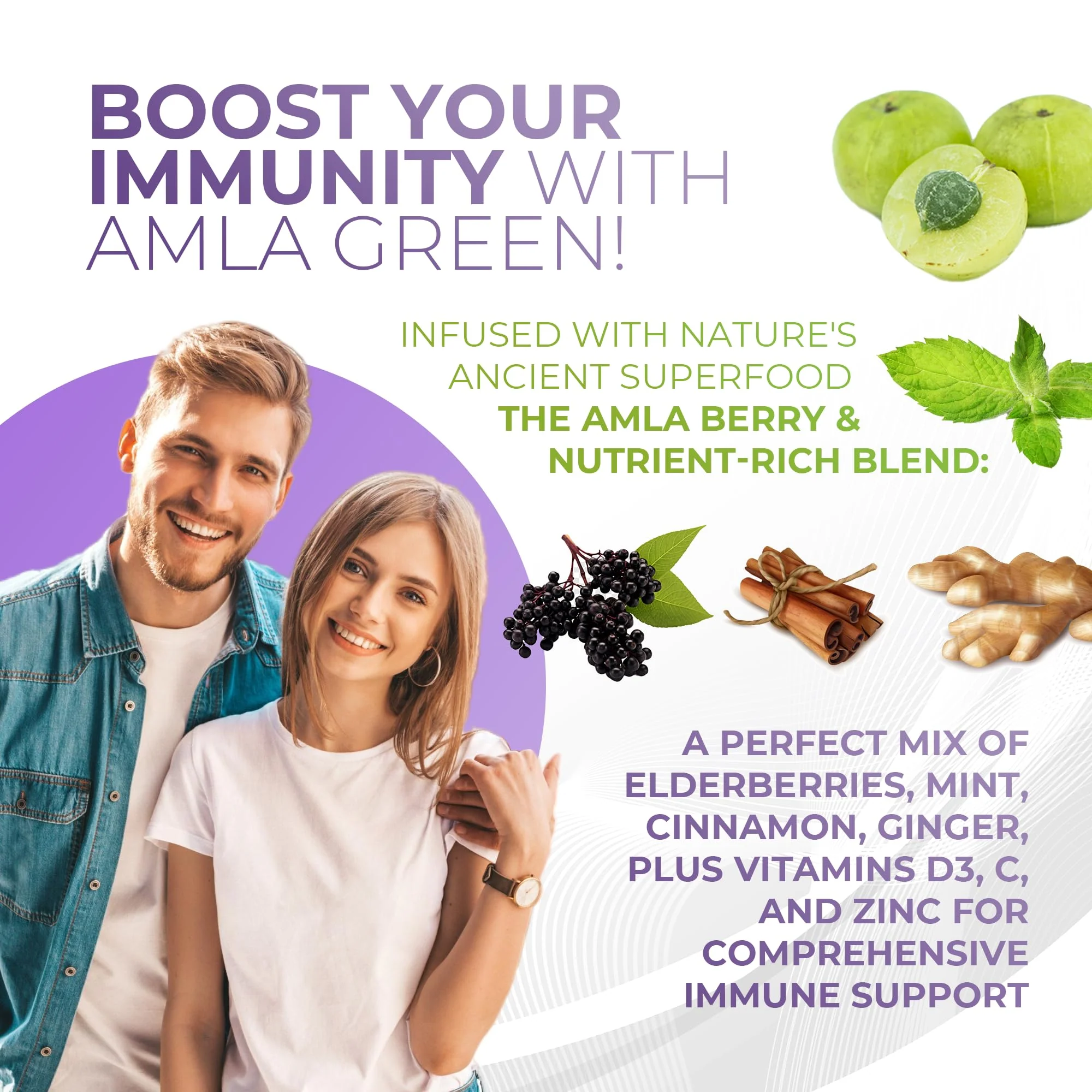 Amla Green 20x Concentrated Amla Powder with Elderberry – Immune Support Superfood, Ginger, Cinnamon & Peppermint, 90 Servings - Image 4