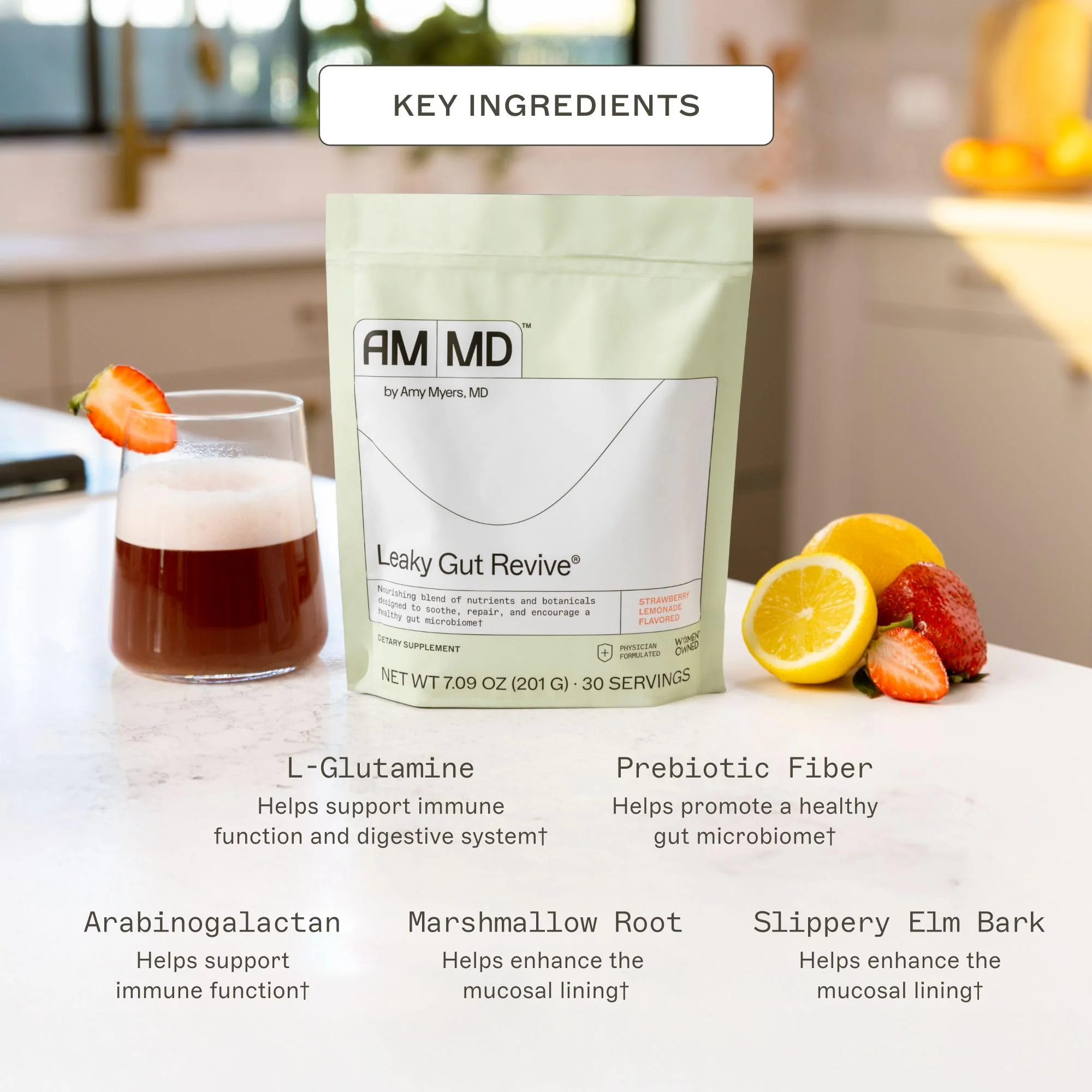 Amy Myers MD Leaky Gut Revive – Gluten-Free & Non-Dairy GI Support (Strawberry Lemonade, 30 Servings) - Image 9