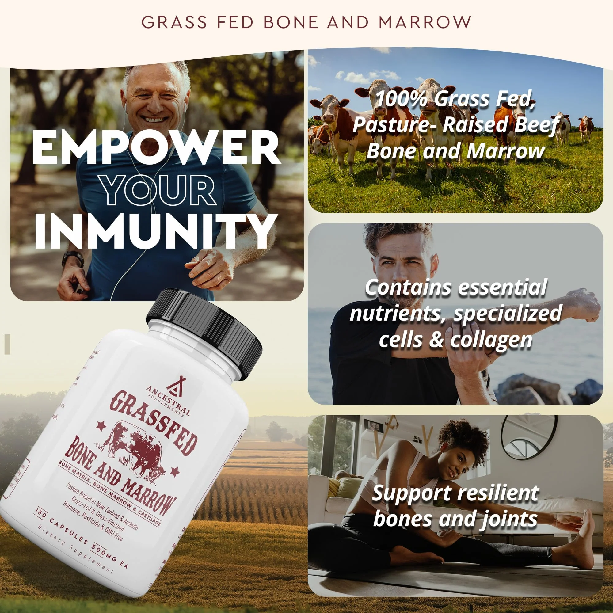 Ancestral Supplements Grass-Fed Beef Bone & Marrow — 180 Capsules (3000mg) for Joint, Skin & Oral Health - Image 10