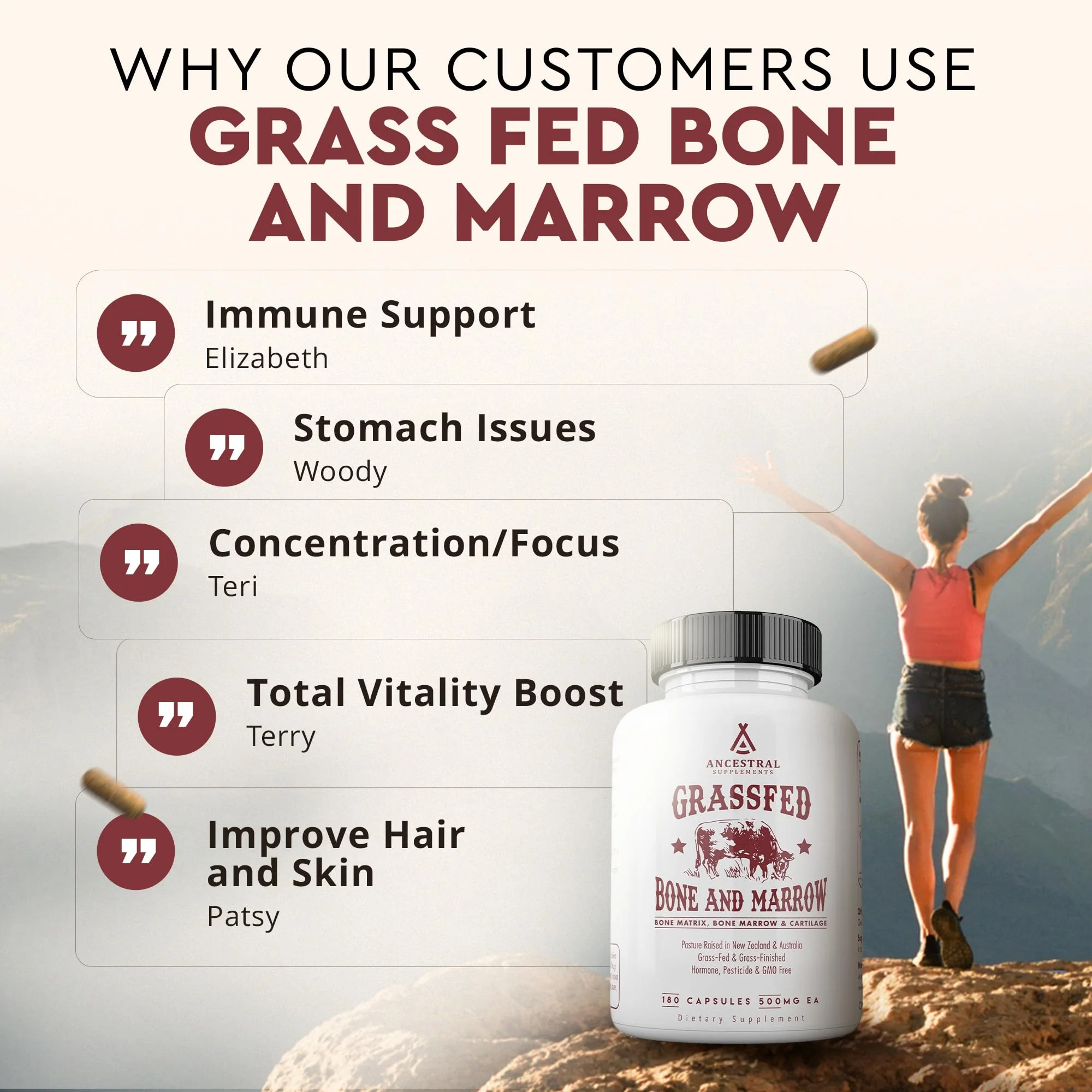 Ancestral Supplements Grass-Fed Beef Bone & Marrow — 180 Capsules (3000mg) for Joint, Skin & Oral Health - Image 7
