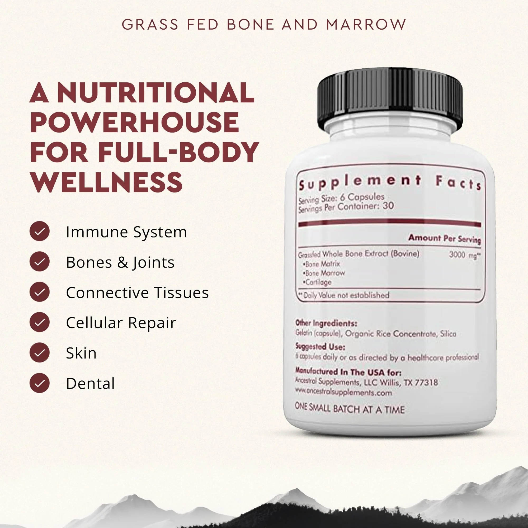 Ancestral Supplements Grass-Fed Beef Bone & Marrow — 180 Capsules (3000mg) for Joint, Skin & Oral Health - Image 9