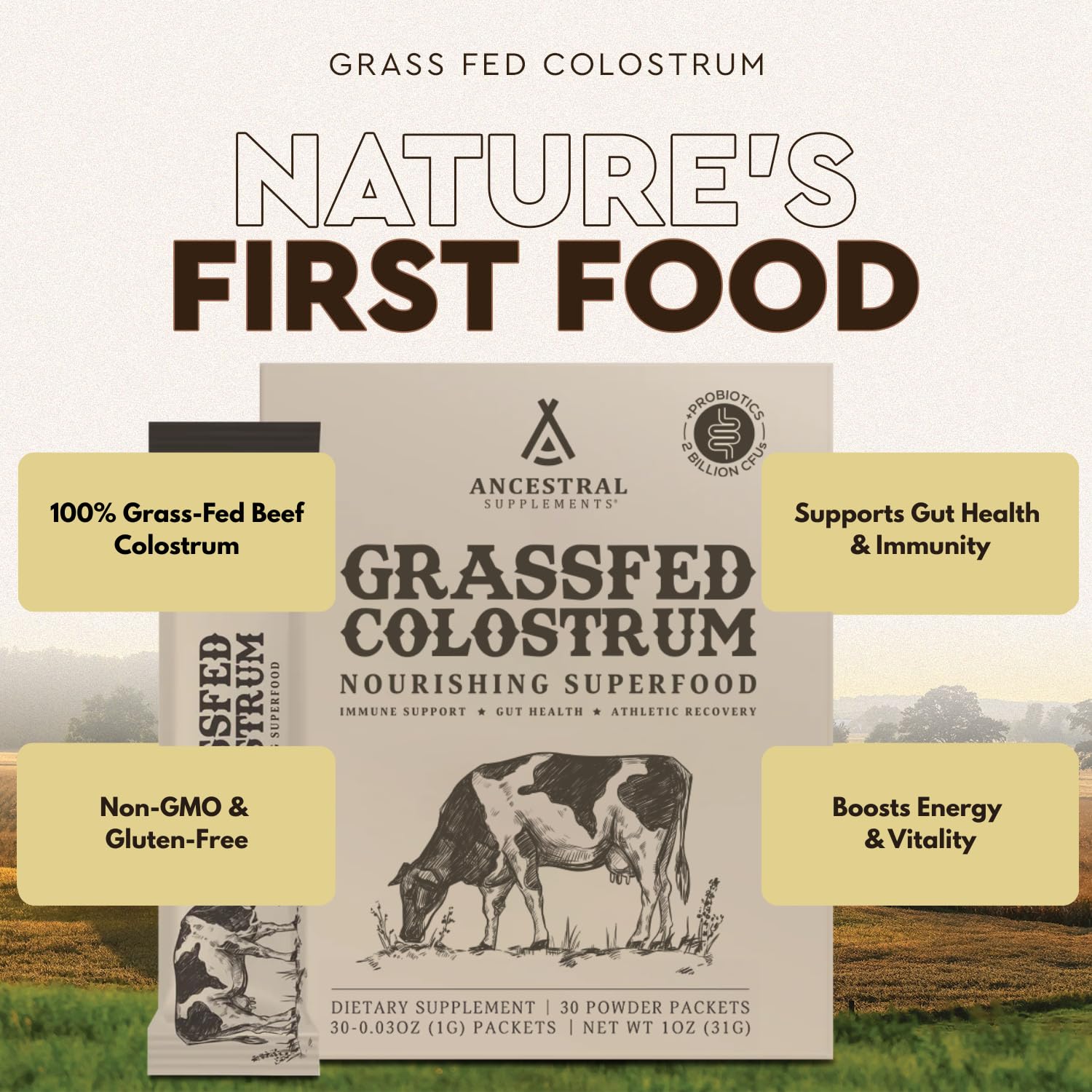 Ancestral Supplements Grass-Fed Beef Bovine Colostrum Powder Packets – Immune Support, Gut Health, 30 Sticks - Image 9