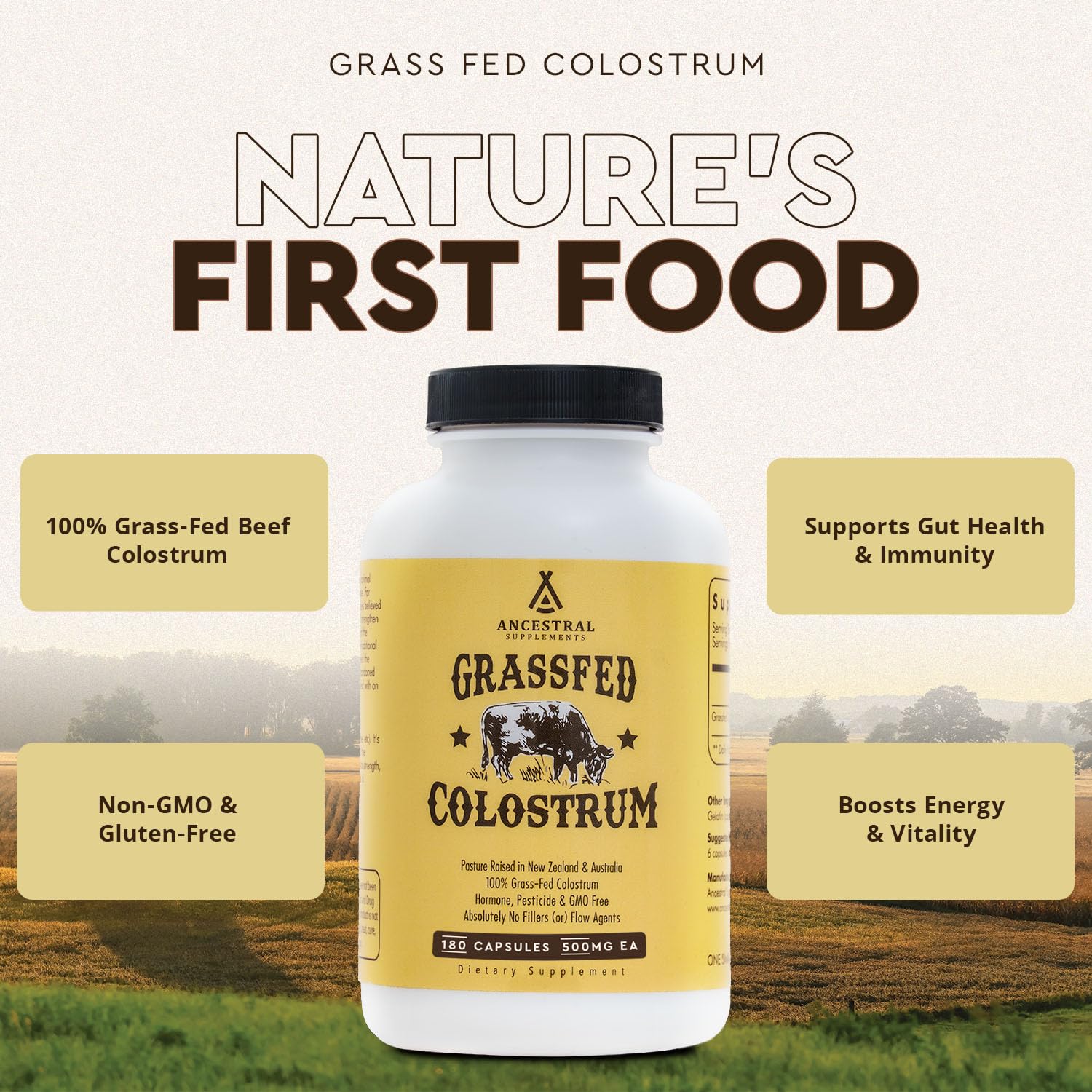 Ancestral Supplements Grass Fed Beef Colostrum Supplement – 3000 mg, 180 Capsules | Immune & Gut Health Support - Image 2