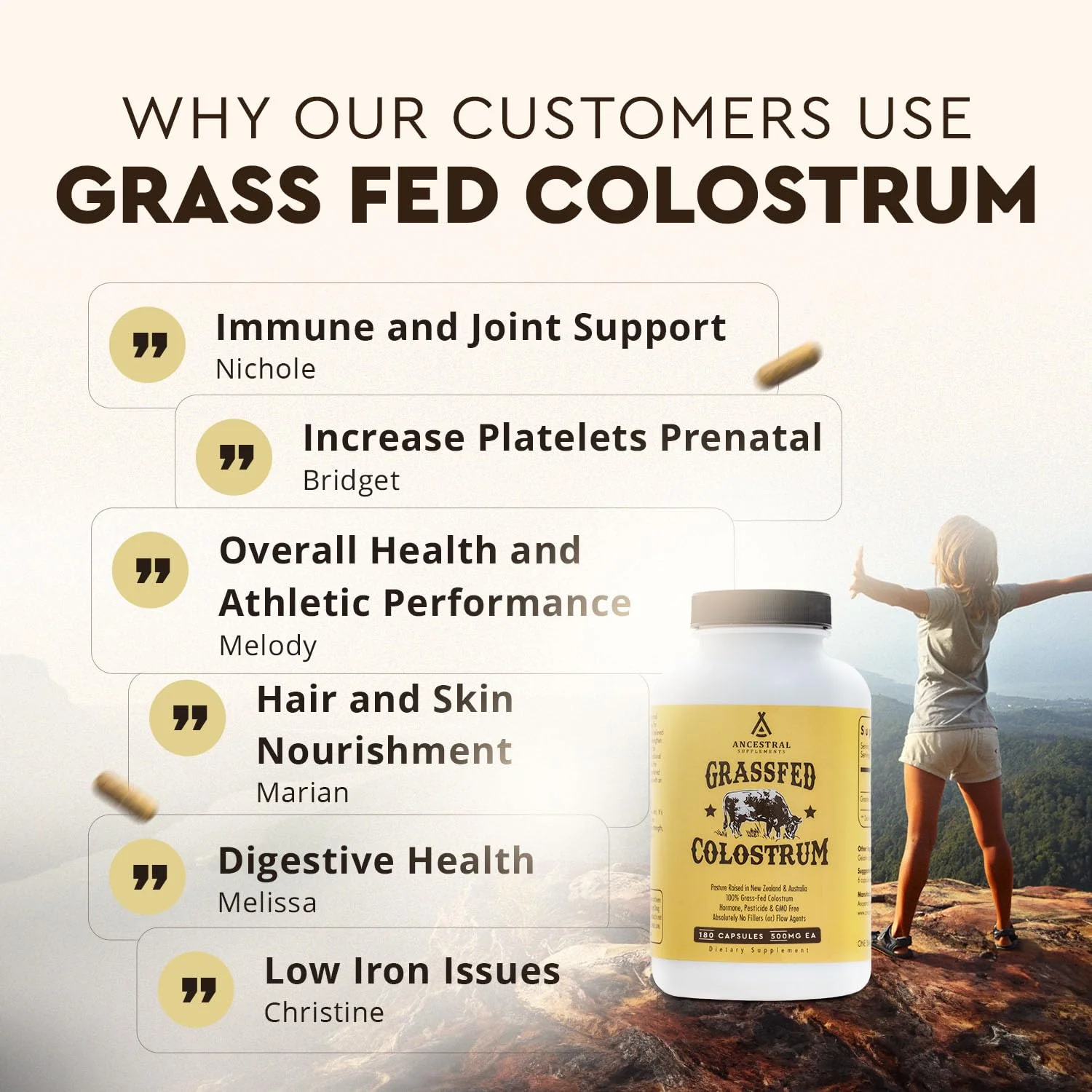 Ancestral Supplements Grass Fed Beef Colostrum Supplement – 3000 mg, 180 Capsules | Immune & Gut Health Support - Image 6