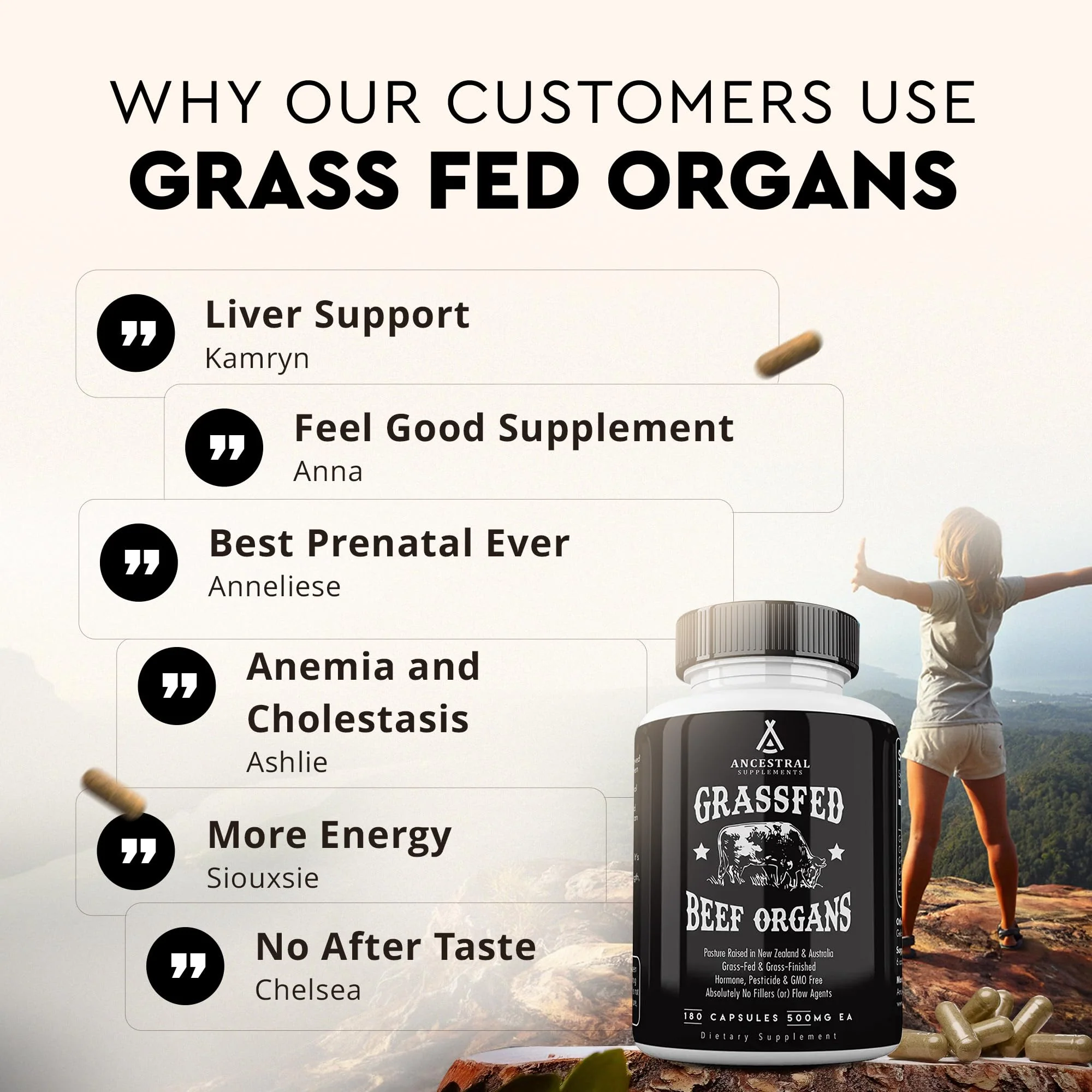 Ancestral Supplements Grass-Fed Beef Organs – Liver, Heart, Kidney, Pancreas, Spleen | 180 Capsules - Image 6