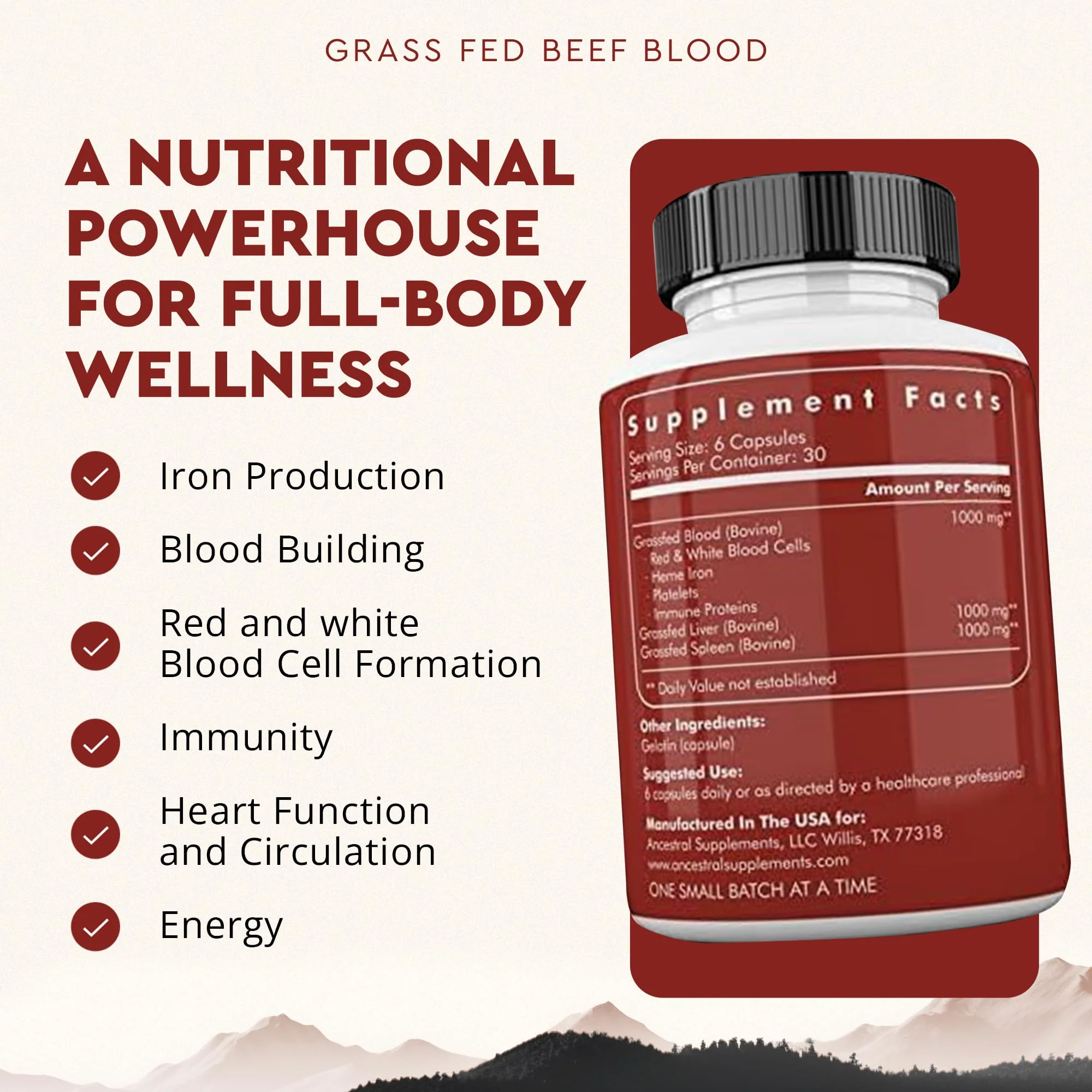 Ancestral Supplements Grass Fed Blood is Blood, Liver & Spleen Formula — 180 Capsules - Image 3