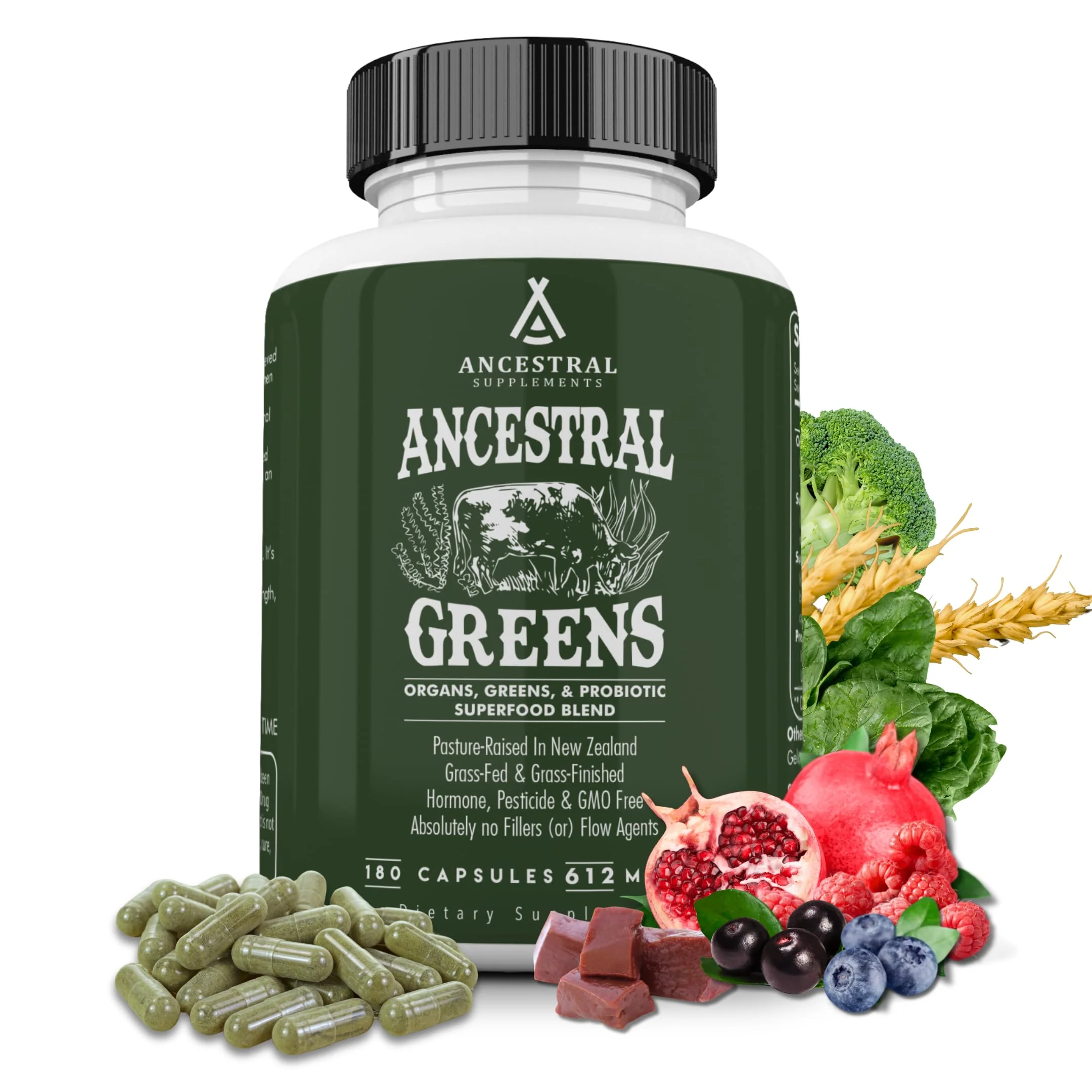 Ancestral Supplements Greens Powder Capsules – Organic Greens & Reds with Grass-Fed Organs, Probiotics (612 mg) 180 Count - Image 6