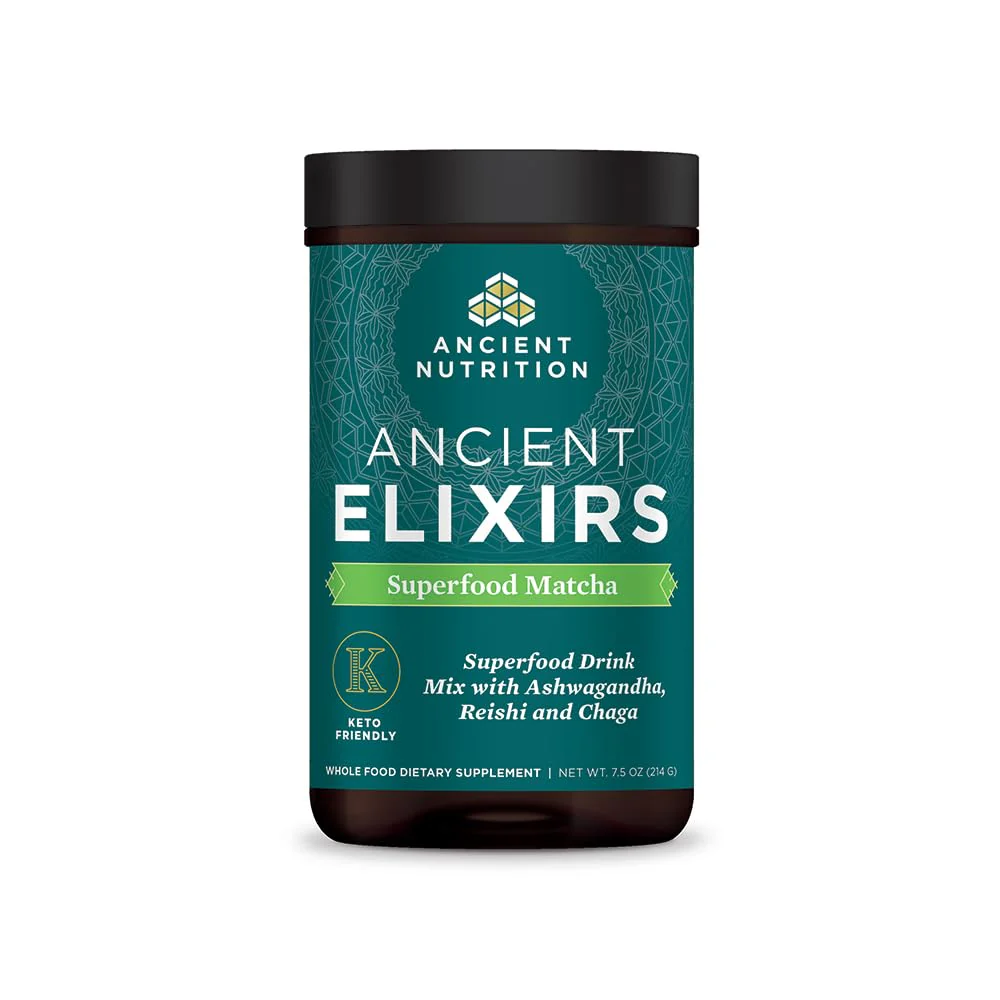 Ancient Elixirs Matcha with Ashwagandha — Superfood Matcha Energy Powder by Ancient Nutrition (20 Servings)