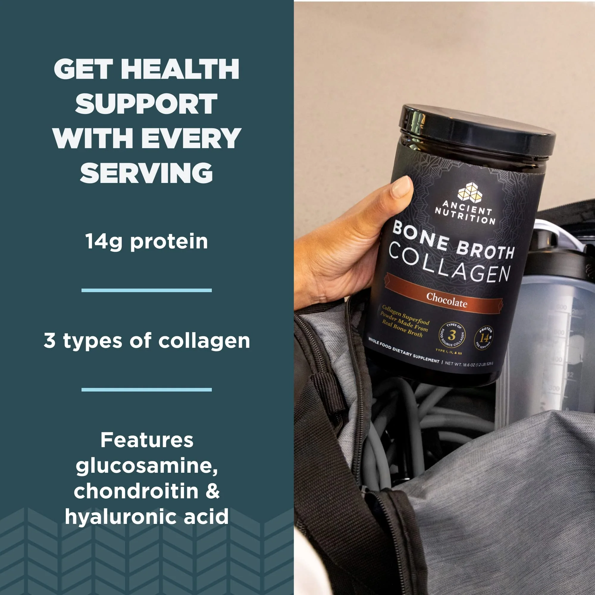 Ancient Nutrition Bone Broth Collagen Chocolate Powder – Hydrolyzed Multi-Collagen Peptides, 18.6oz, 30 Servings - Image 11