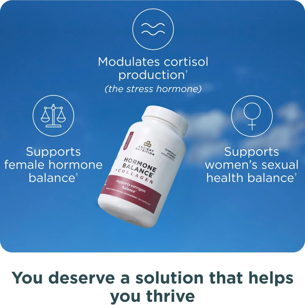 Ancient Nutrition Hormone Balance + Collagen — 60 Capsules | Ashwagandha, Maca & Chaste Tree - Image 3