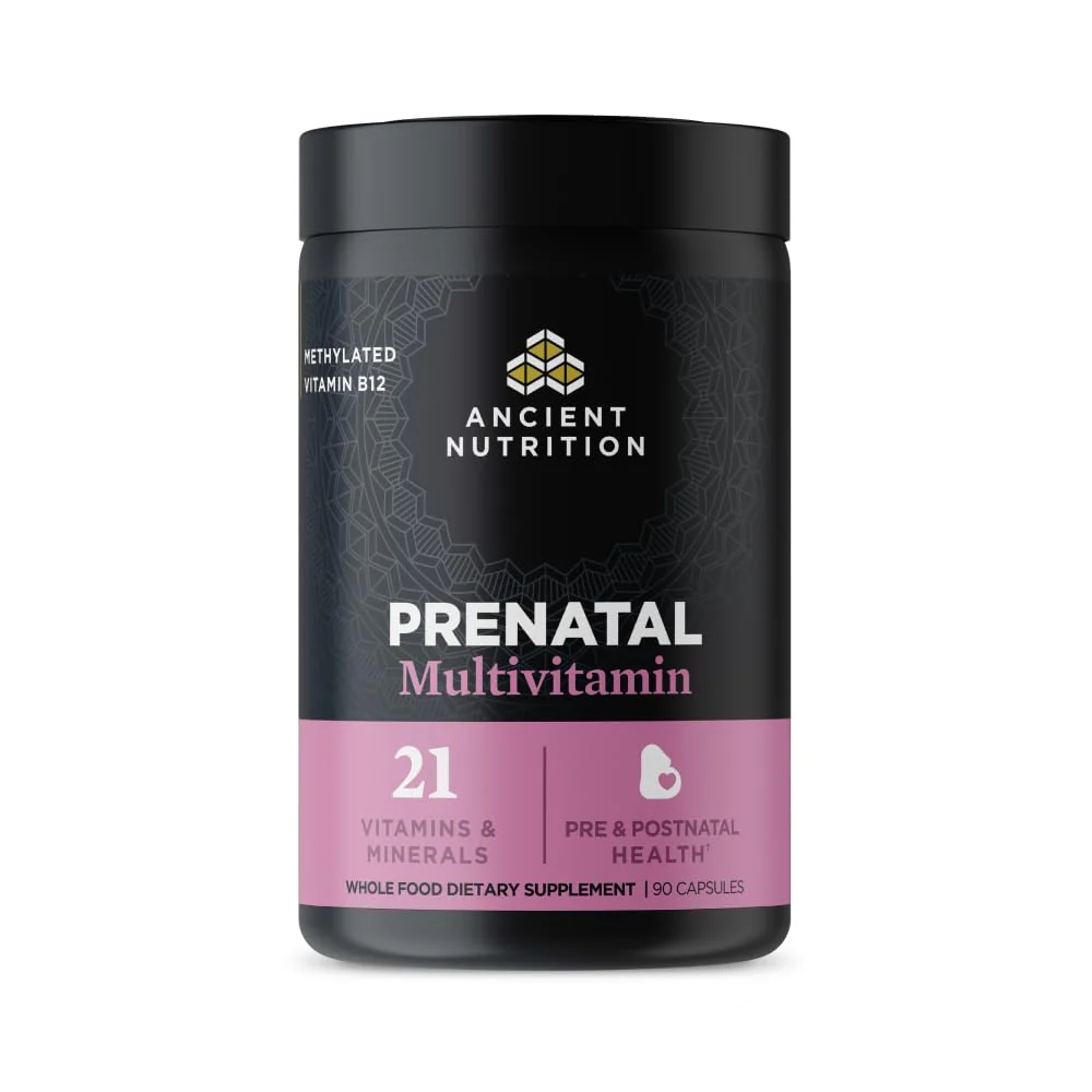 Ancient Nutrition Prenatal Vitamins – Multivitamin for Women with Folate, Iron, B12, Magnesium, Vitamin C – 90 Count
