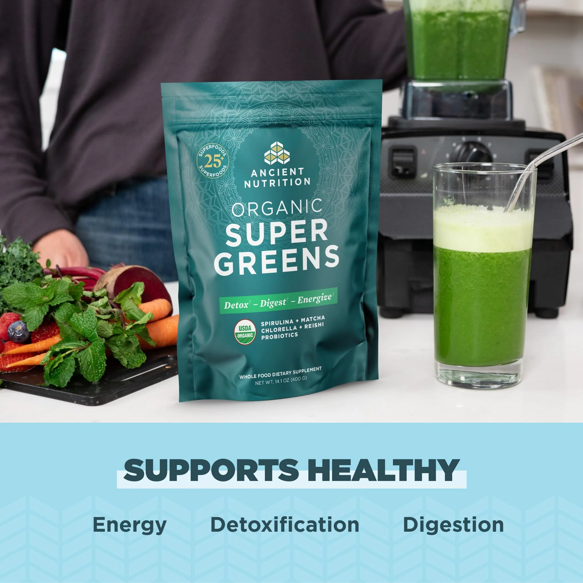 Ancient Nutrition Super Greens Powder – Organic Probiotic Superfood with Spirulina, Chlorella & Matcha | 50 Servings - Image 4