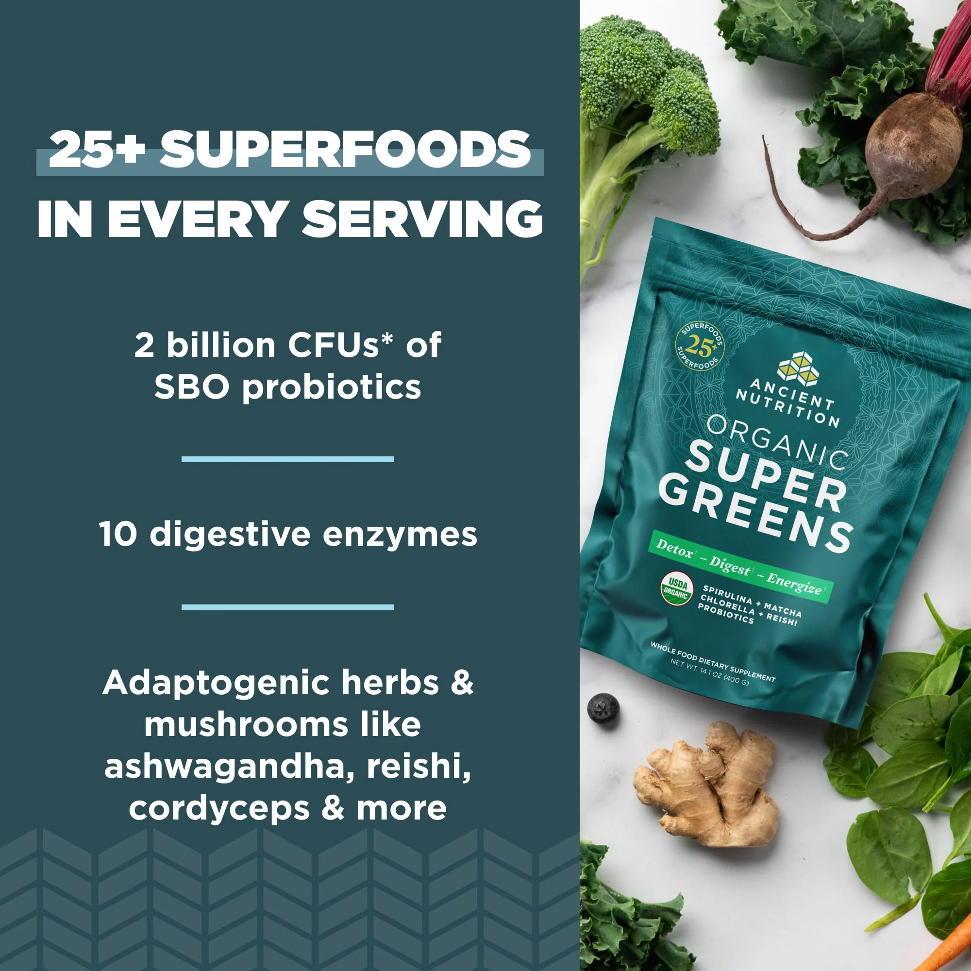Ancient Nutrition Super Greens Powder – Organic Probiotic Superfood with Spirulina, Chlorella & Matcha | 50 Servings - Image 5
