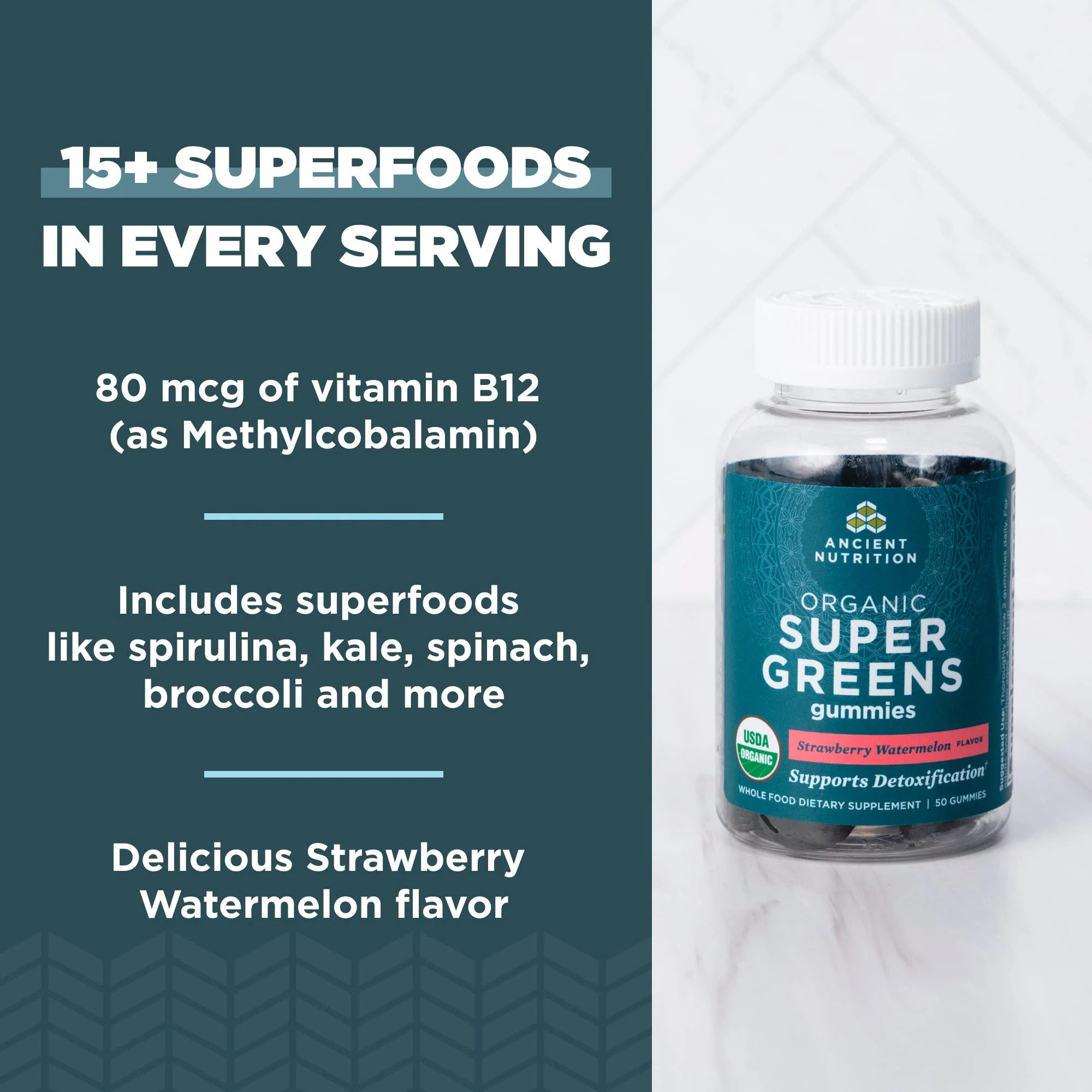 Ancient Nutrition Supergreens Gummy – Organic Superfood Gummies (100 Count) - Image 3