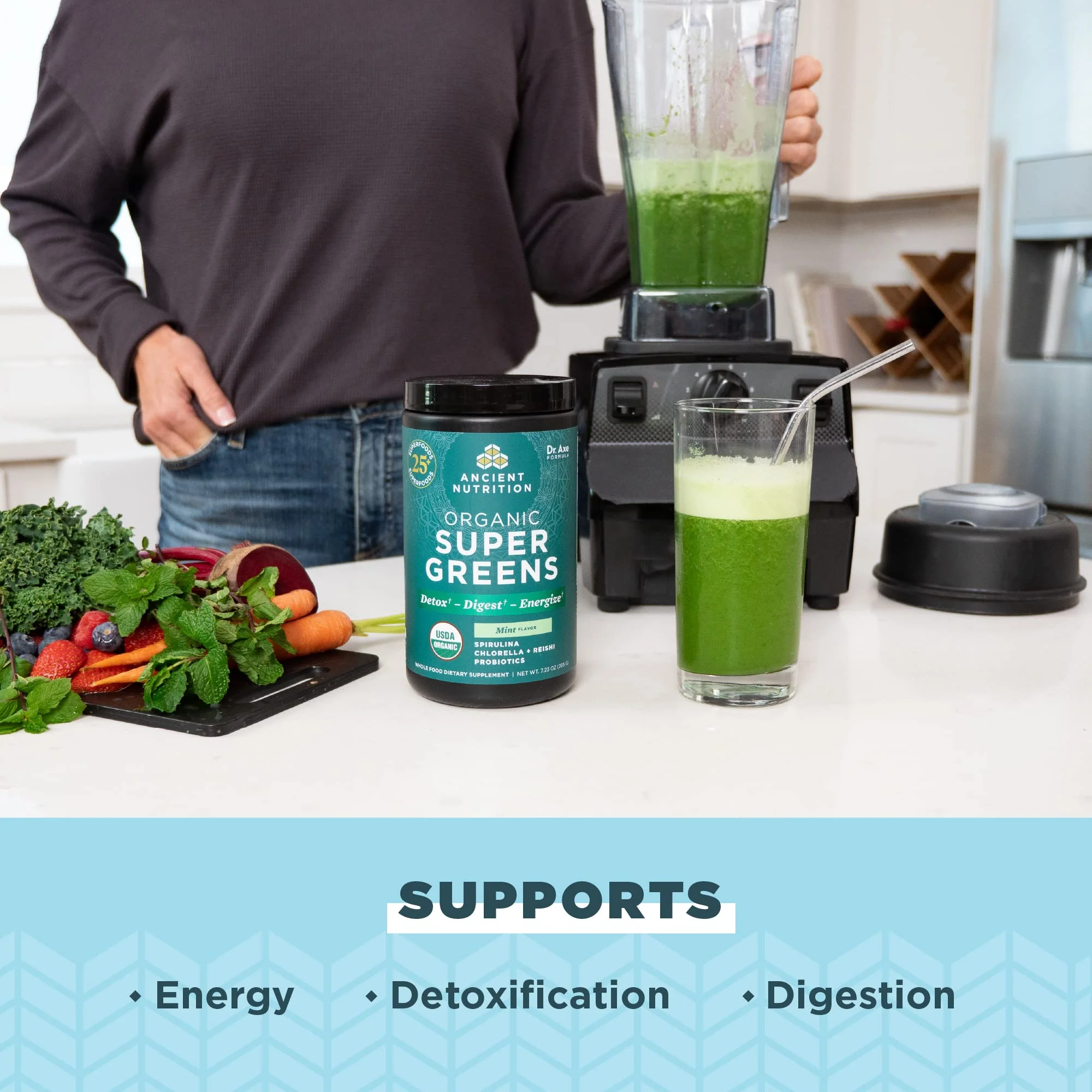 Ancient Nutrition SuperGreens Powder with Probiotics – Organic Peppermint Flavor, 25 Servings, 7.23oz - Image 10