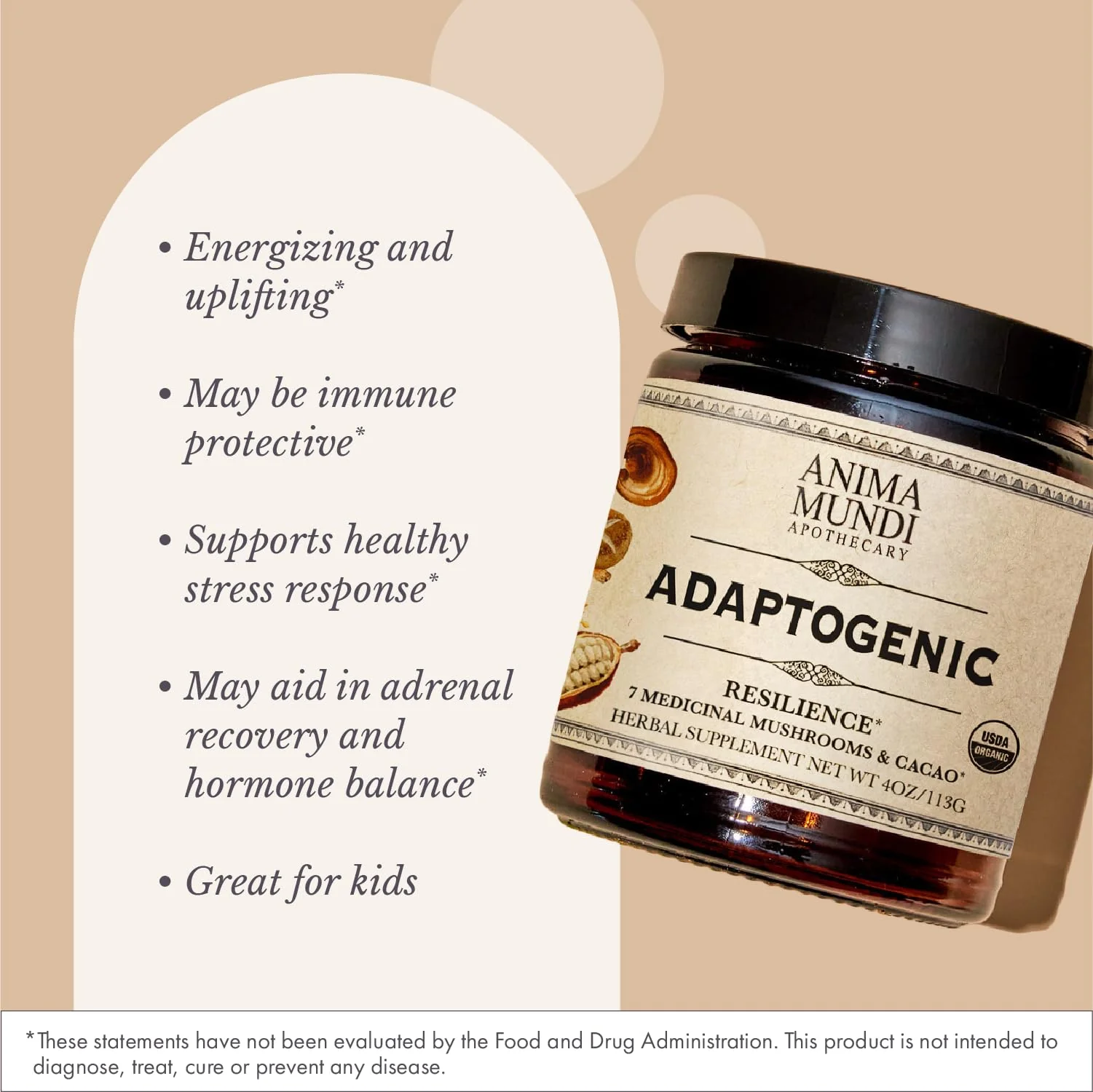 Anima Mundi Apothecary Organic Mushroom Supplement - Adaptogenic Mushrooms + Cacao (4oz / 113g) - Image 3