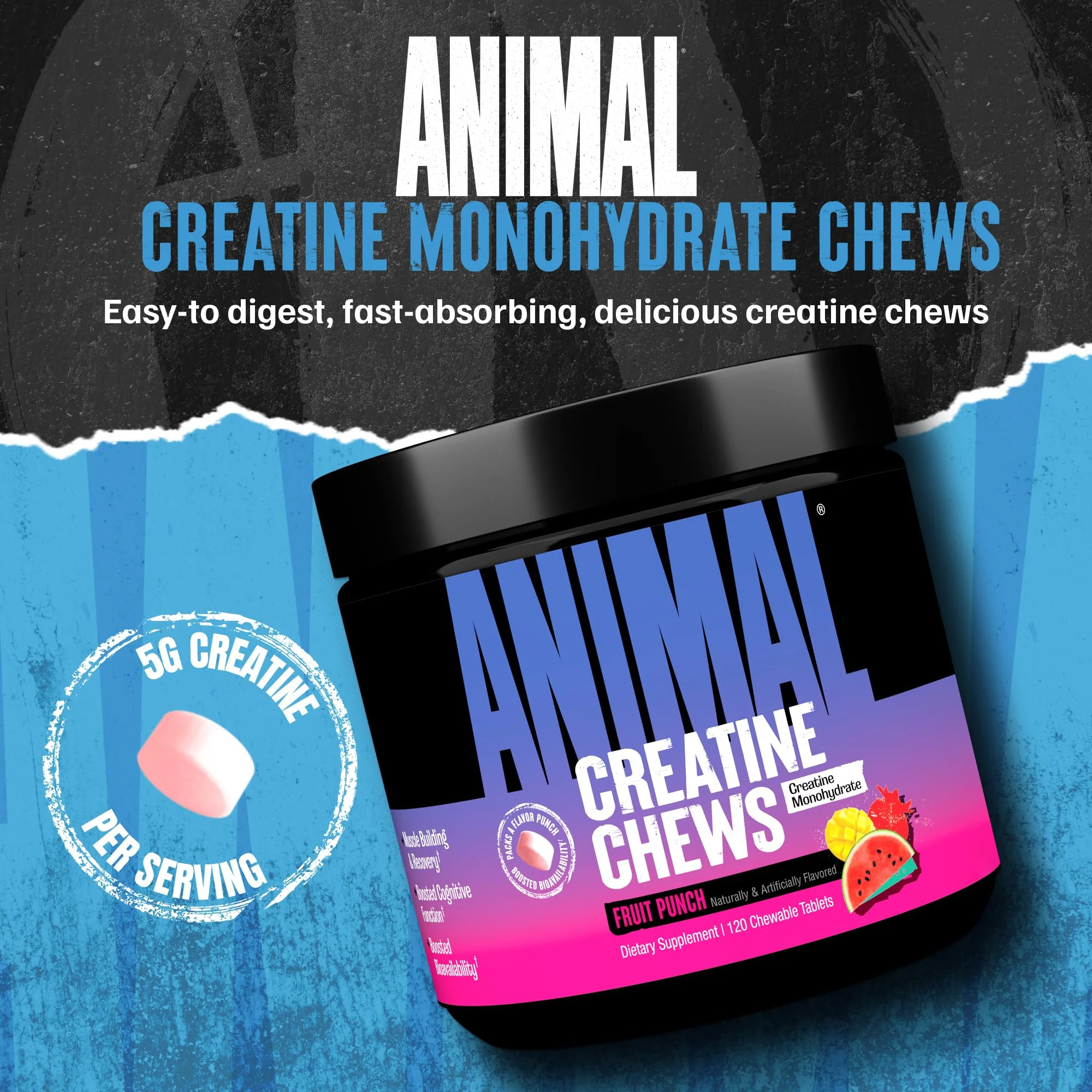 Animal Creatine Chews – 5g Creatine Monohydrate, AstraGin, Fruit Punch - Image 2