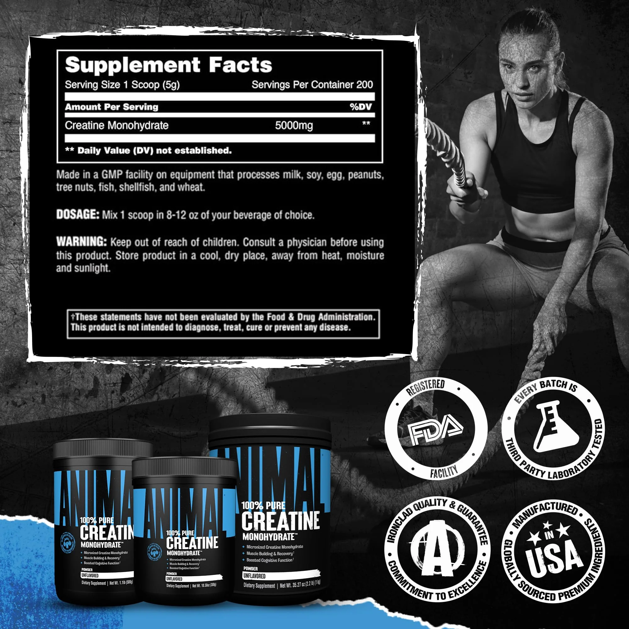 Animal Creatine Monohydrate Powder – 5g per Serving, Unflavored, 1kg - Image 14