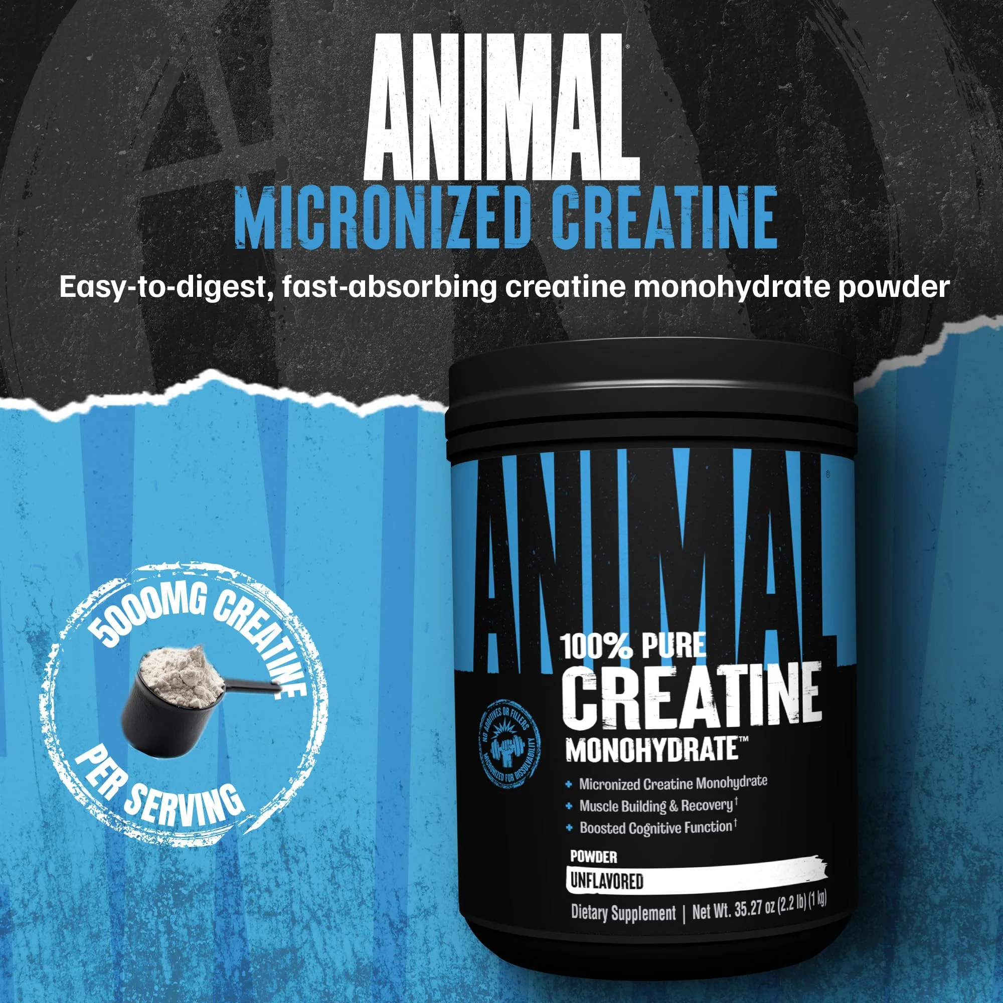 Animal Creatine Monohydrate Powder – 5g per Serving, Unflavored, 1kg - Image 2
