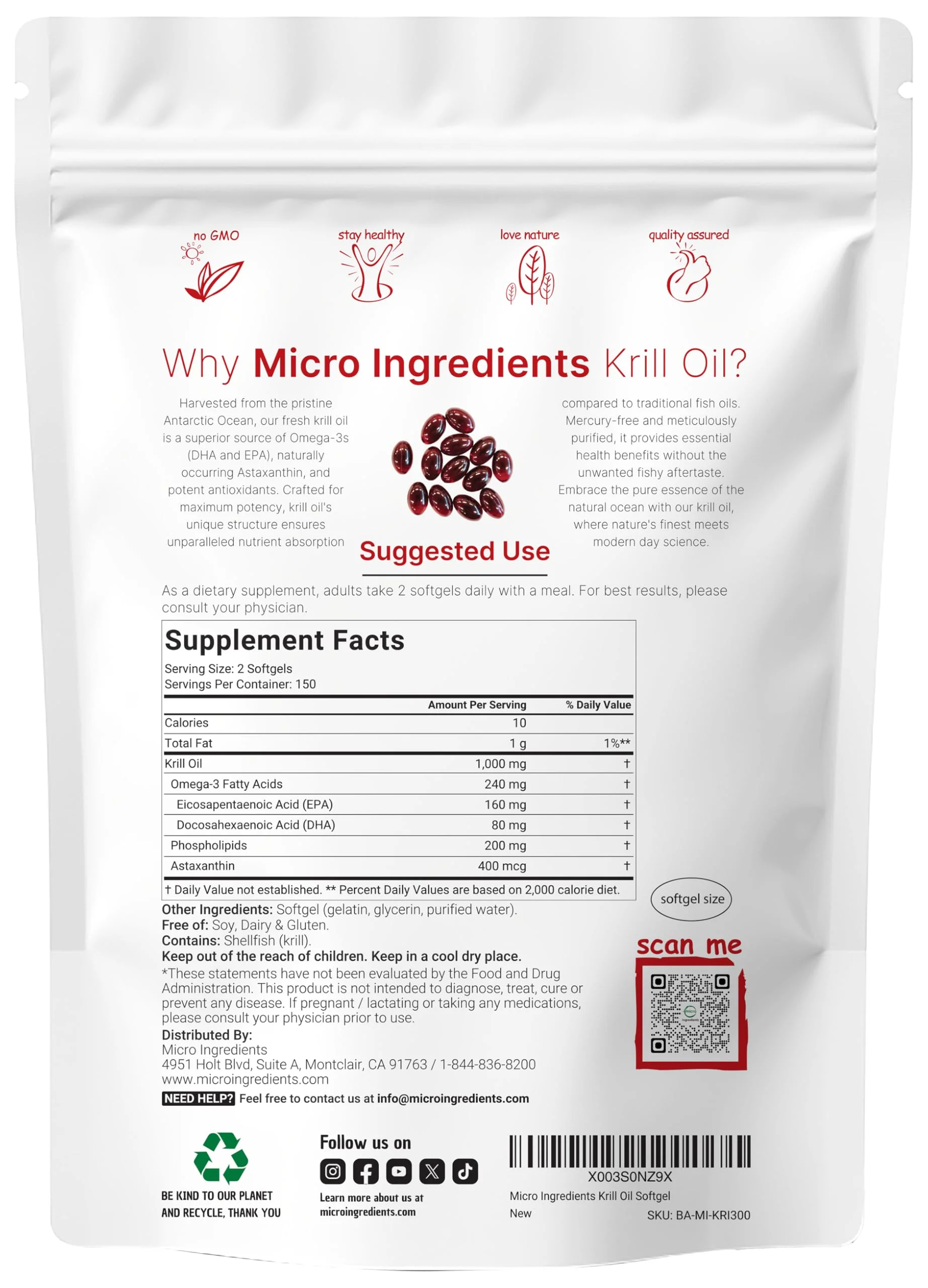 Antarctic Krill Oil 1000mg – 300 Soft-Gels with Natural Astaxanthin | EPA & DHA - Image 2