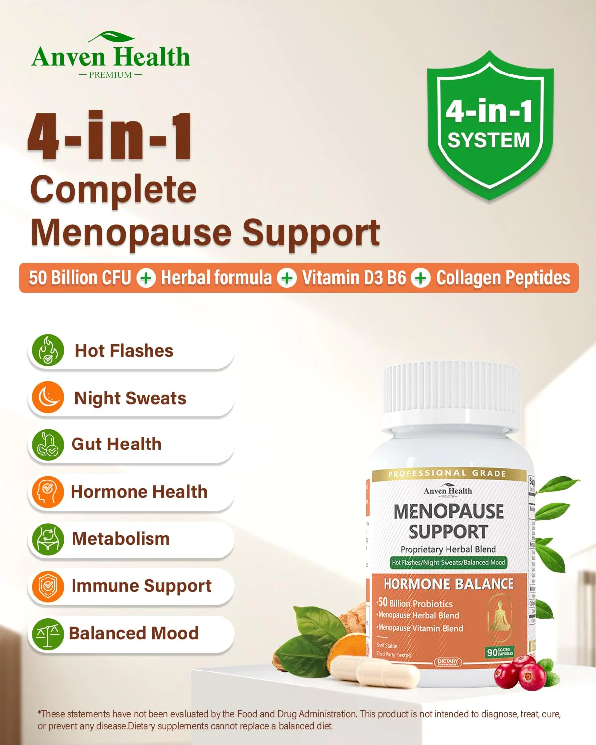 Anven Health Menopause Supplements – Probiotics, D3 & B6 | 270 Veggie Caps - Image 4