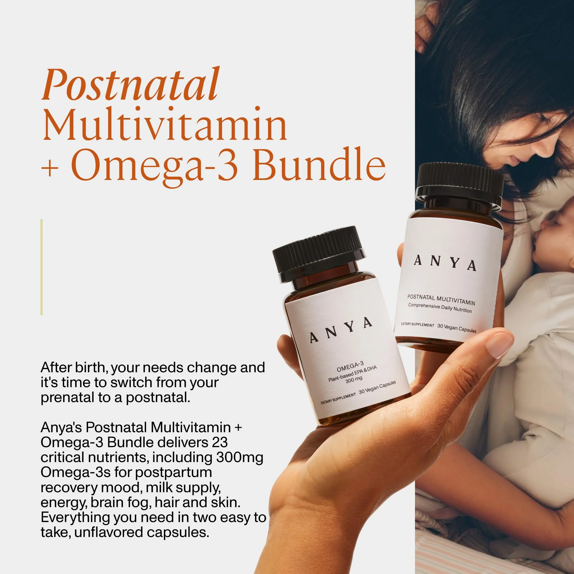ANYA Postnatal Vitamin Bundle – Vegan Postpartum Multivitamin with Omega-3 (DHA & EPA) for Breastfeeding - Image 2