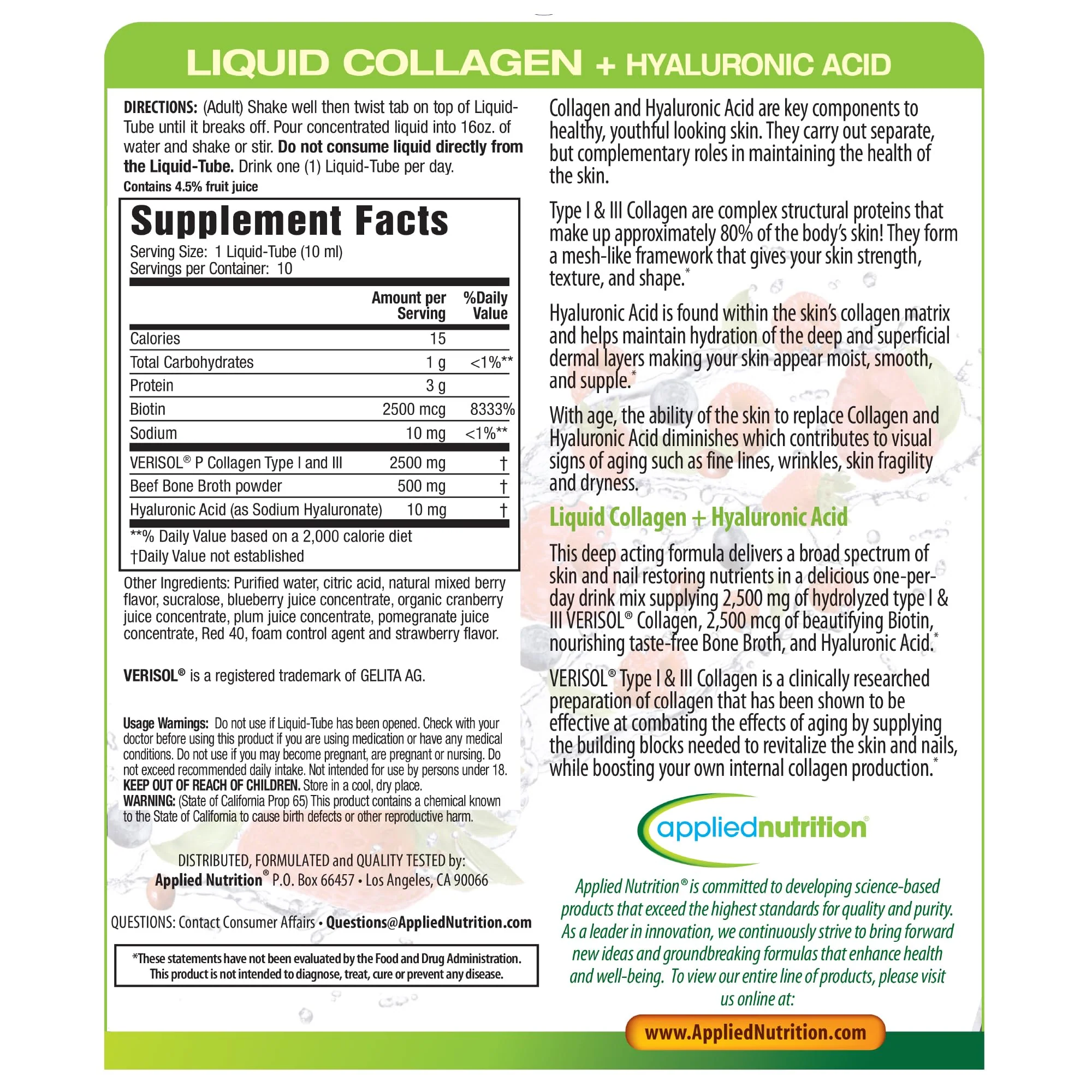 Applied Nutrition Liquid Collagen + Hyaluronic Acid – Skin & Nail Restoration (30 Servings, Pack of 3, Mixed Berry) - Image 7