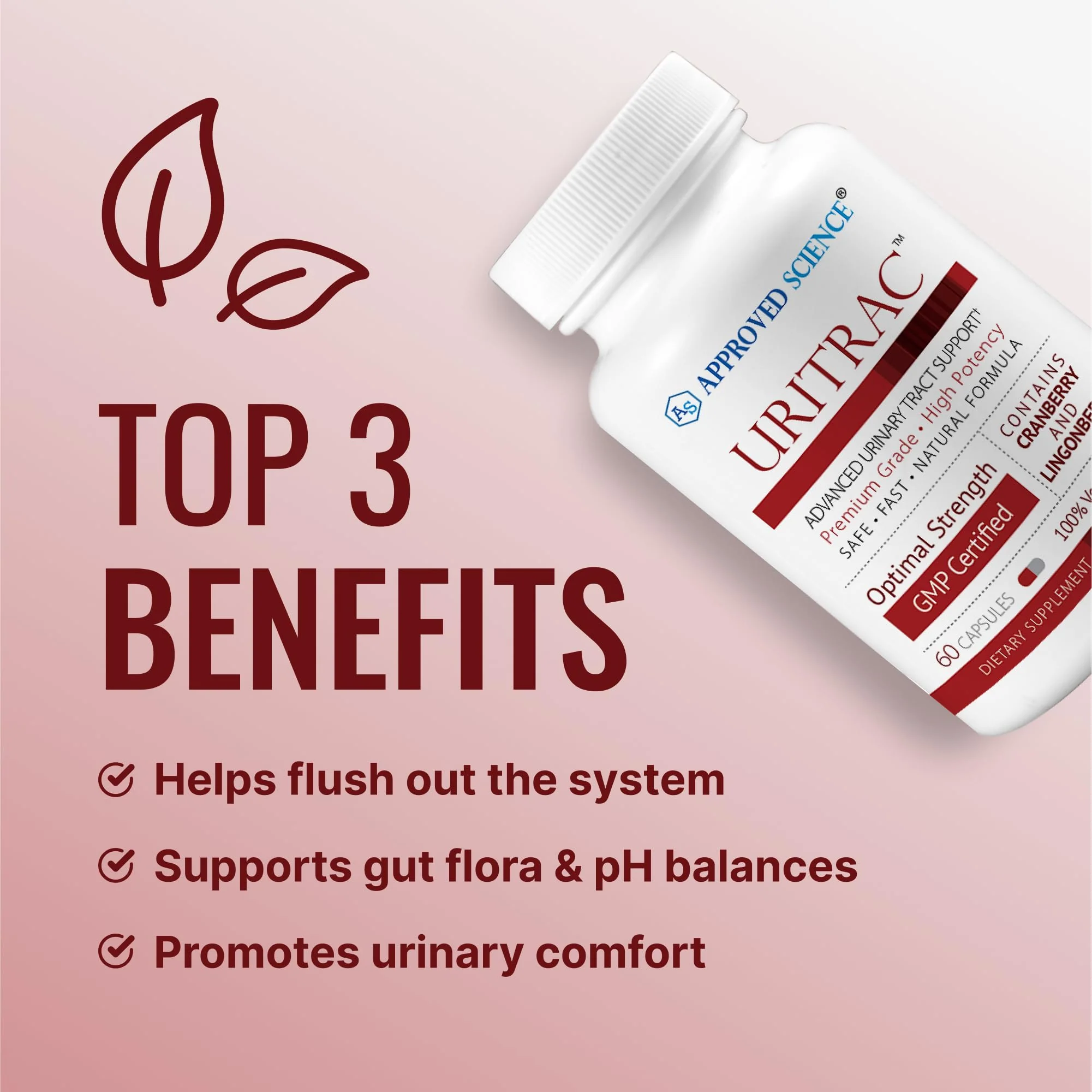 Approve Science Uritrac UTI Support – Cranberry, D-Mannose, Lingonberry – Vegan Friendly – 1 Bottle Supply - Image 3