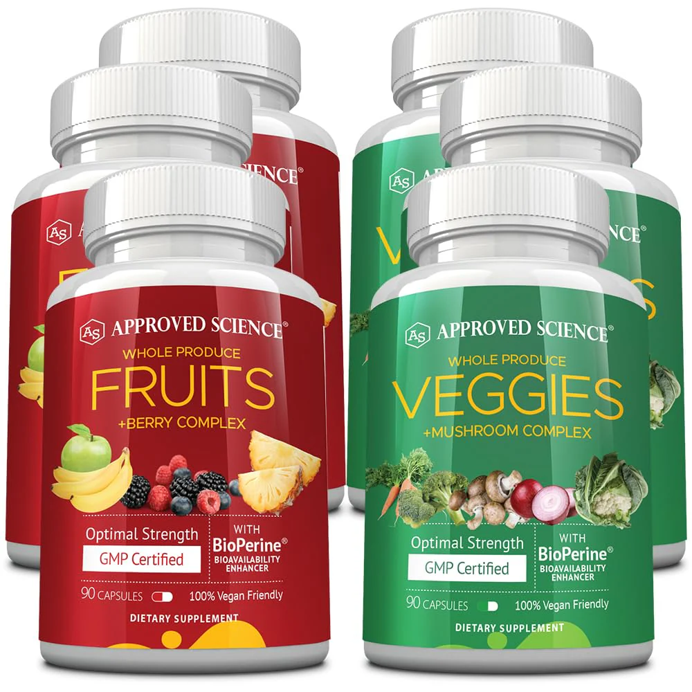 Approved Science Fruits & Veggies – 42-Item Whole Fruit & Veggie Supplement (270 Capsules) | 3-Month Supply