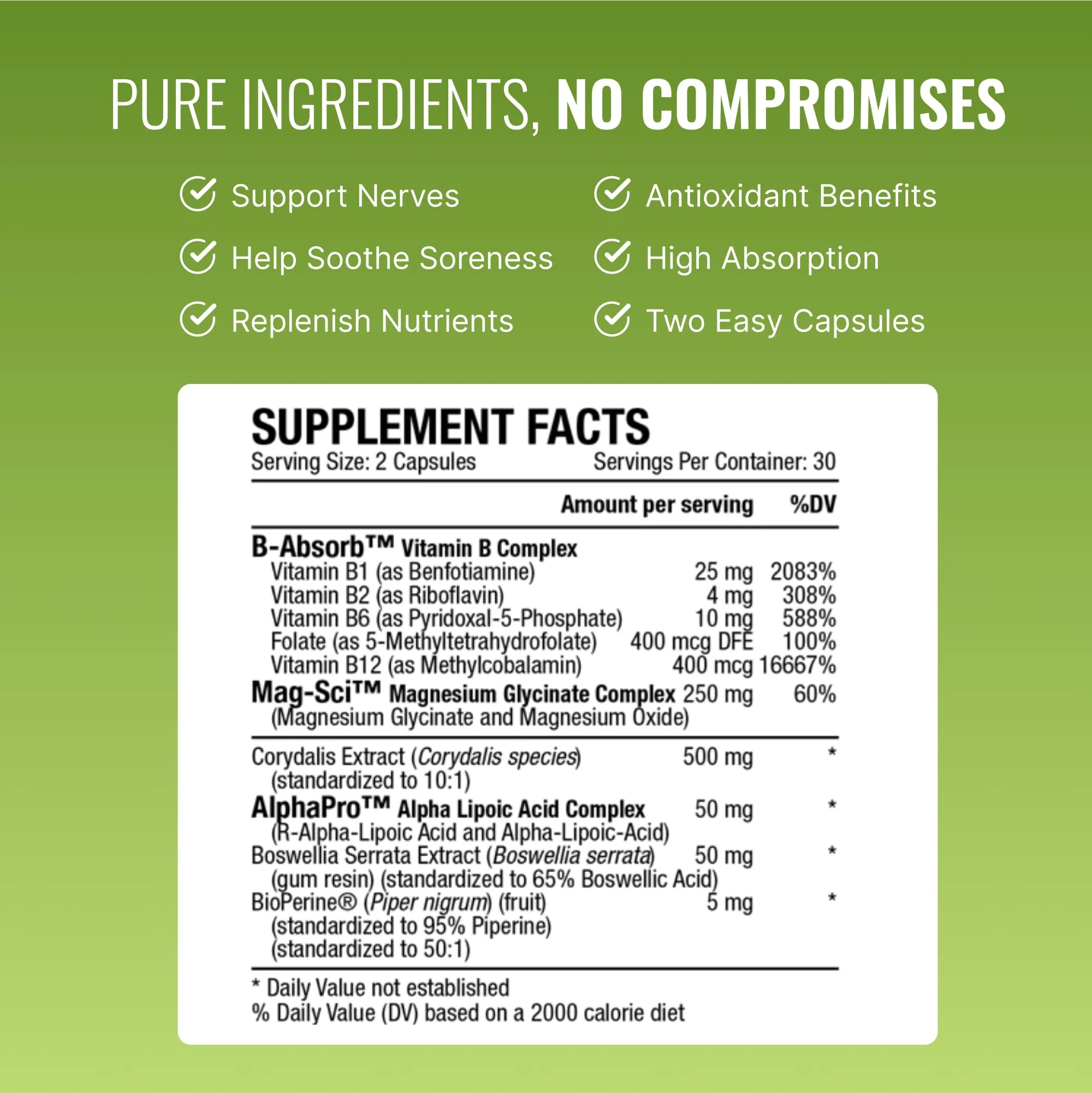 Approved Science Nervprin – Nerve Support with Benfotiamine, B12, R-Alpha-Lipoic Acid, Corydalis, Boswellia, BioPerine | 60 Capsules | Made in USA - Image 2