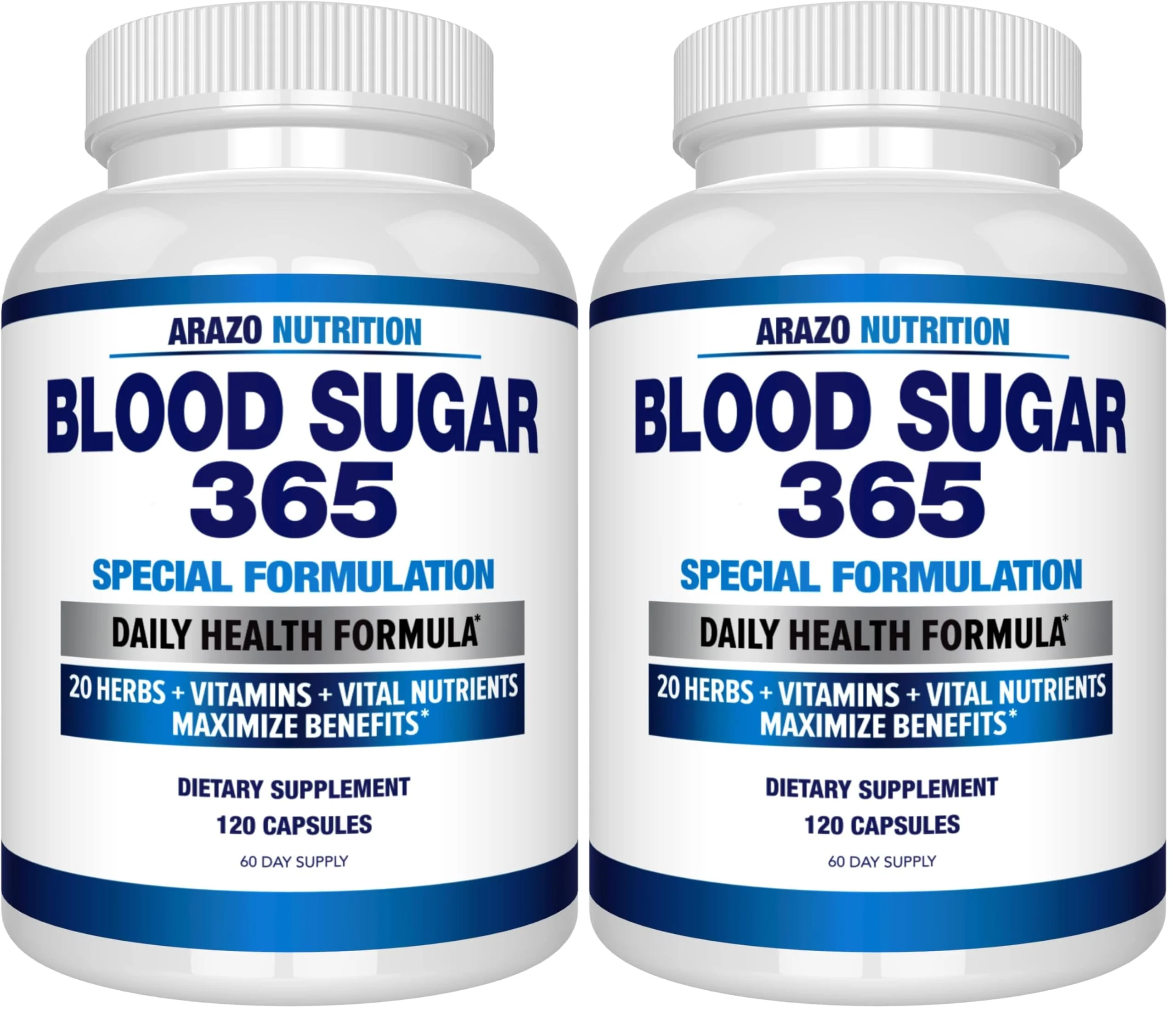 Arazo Nutrition Blood Sugar 365 – 120 Herbal Pills, 60 Day Supply (Pack of 2) – Supports Healthy Energy Levels