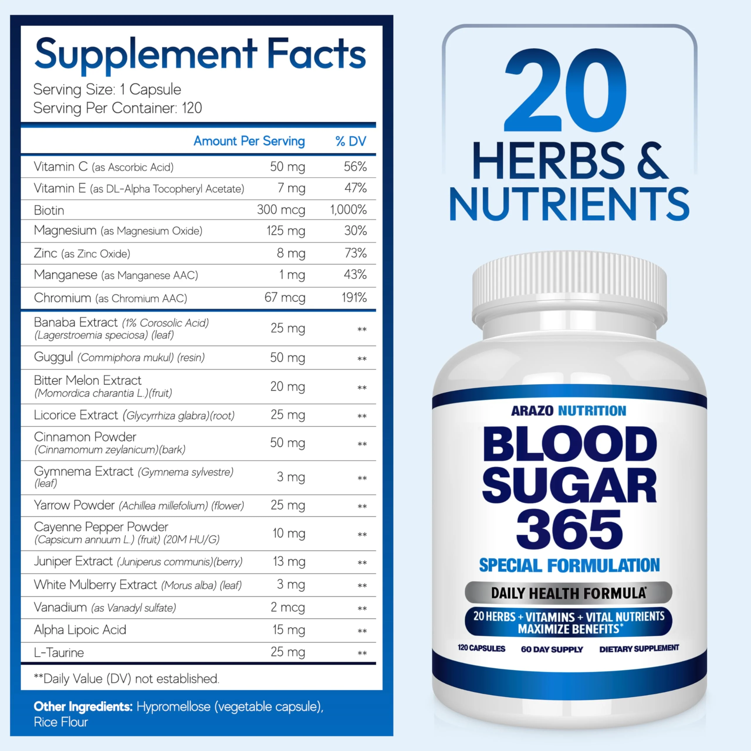 Arazo Nutrition Blood Sugar 365 – 120 Herbal Pills, 60 Day Supply (Pack of 2) – Supports Healthy Energy Levels - Image 10