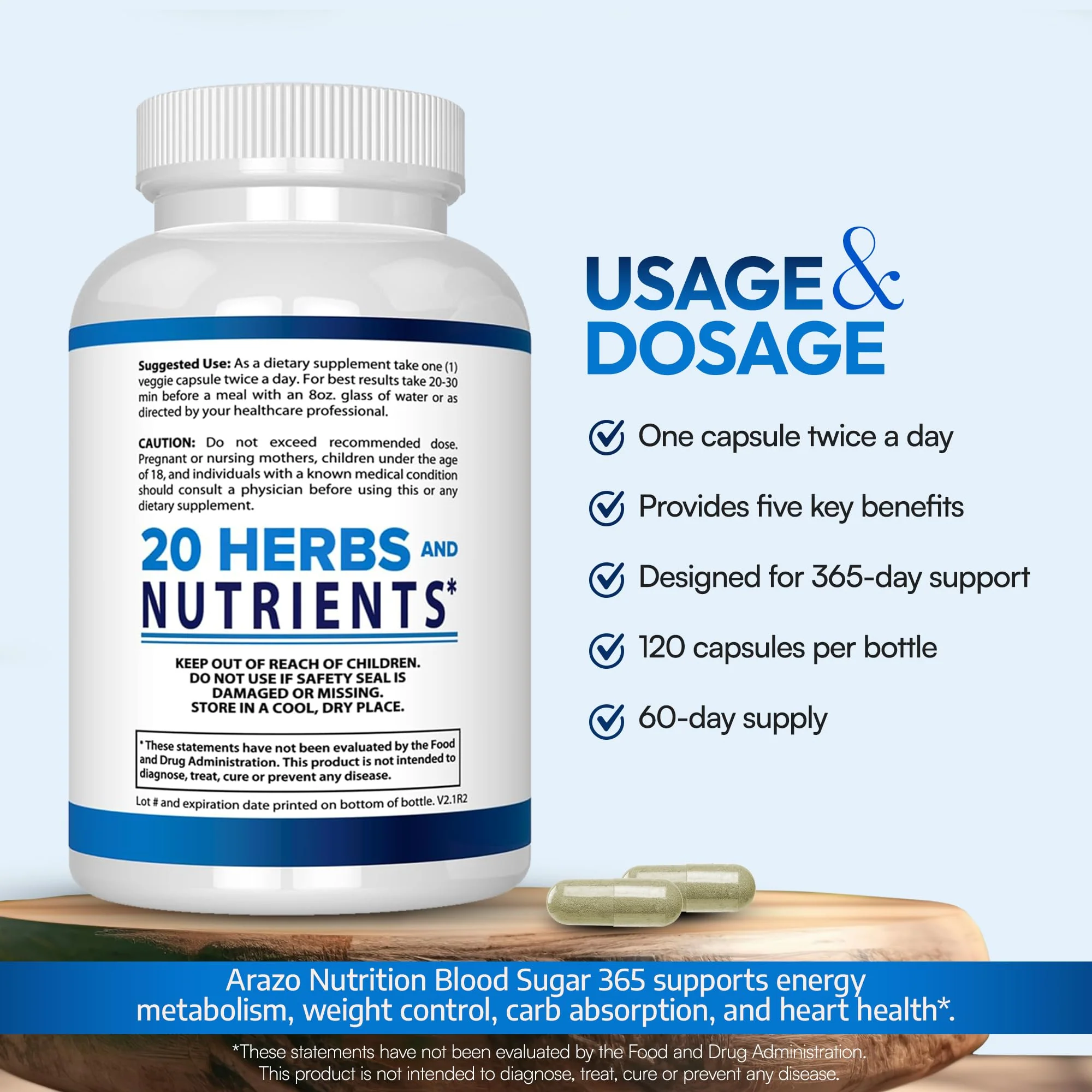 Arazo Nutrition Blood Sugar 365 – 120 Herbal Pills, 60 Day Supply (Pack of 2) – Supports Healthy Energy Levels - Image 12