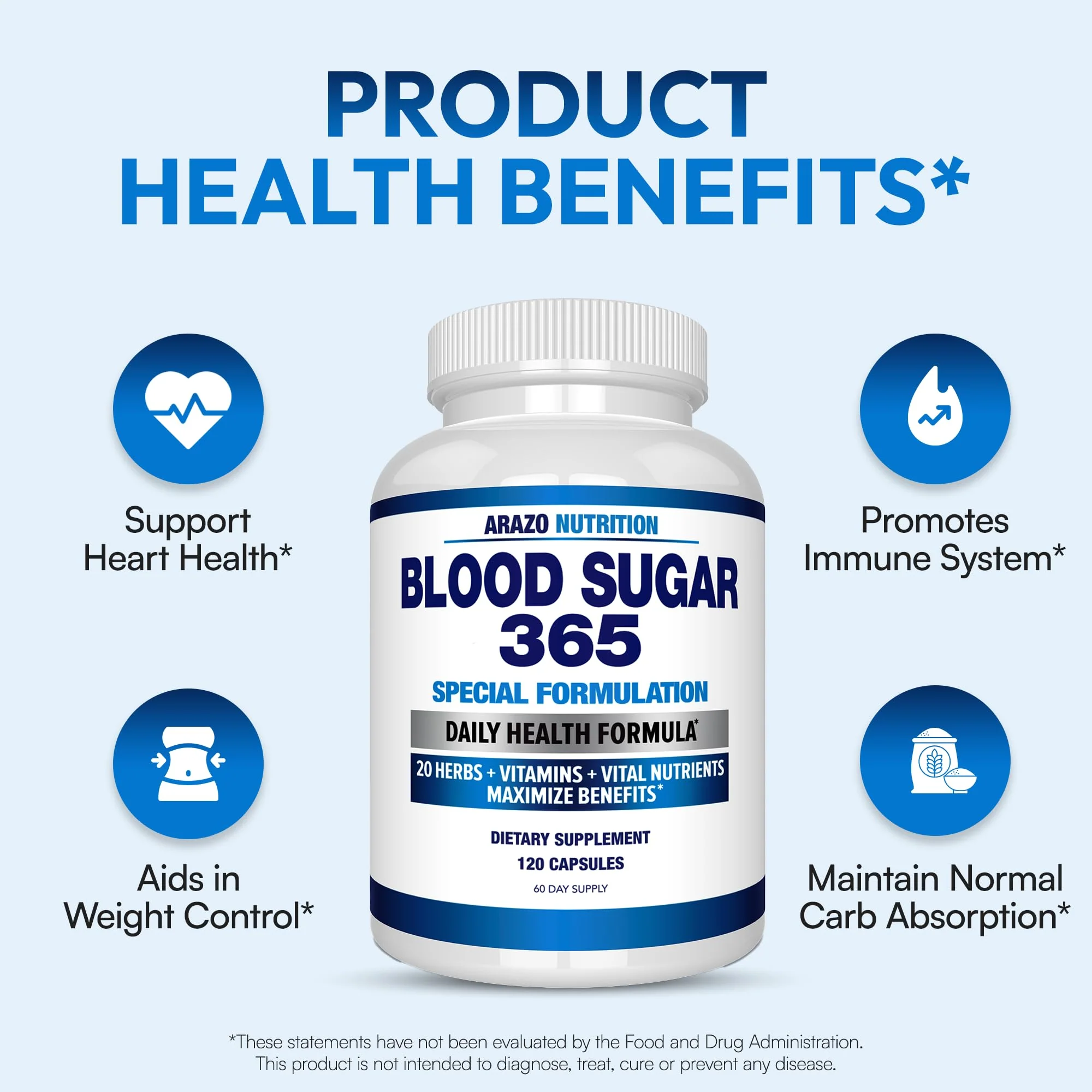 Arazo Nutrition Blood Sugar 365 – 120 Herbal Pills, 60 Day Supply (Pack of 2) – Supports Healthy Energy Levels - Image 4