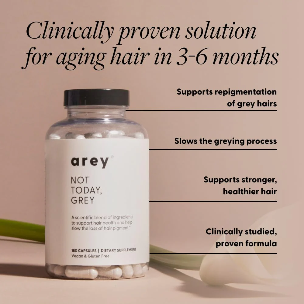 Arey Not Today Grey Daily Hair Supplement for Women & Men | Slows Grey Hair Growth & Repigment in 3–6 Months | Healthier, Thicker Hair | Biotin, B + D Vitamins | Vegan & Gluten Free (3 Month) - Image 2