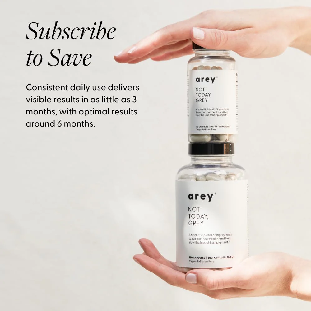 Arey Not Today Grey Daily Hair Supplement for Women & Men | Slows Grey Hair Growth & Repigment in 3–6 Months | Healthier, Thicker Hair | Biotin, B + D Vitamins | Vegan & Gluten Free (3 Month) - Image 8