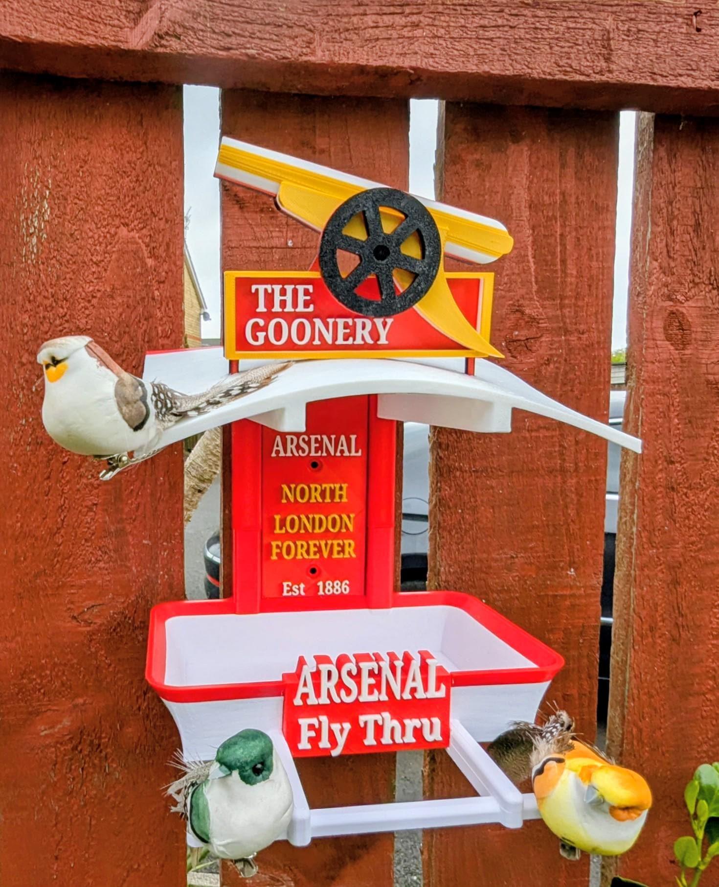 Arsenal fan Bird Feeder : Gunners Feeding Station -  Quirky Garden Decor - Wild Bird seed tray -  Gift for North London SoccerFan - Image 4