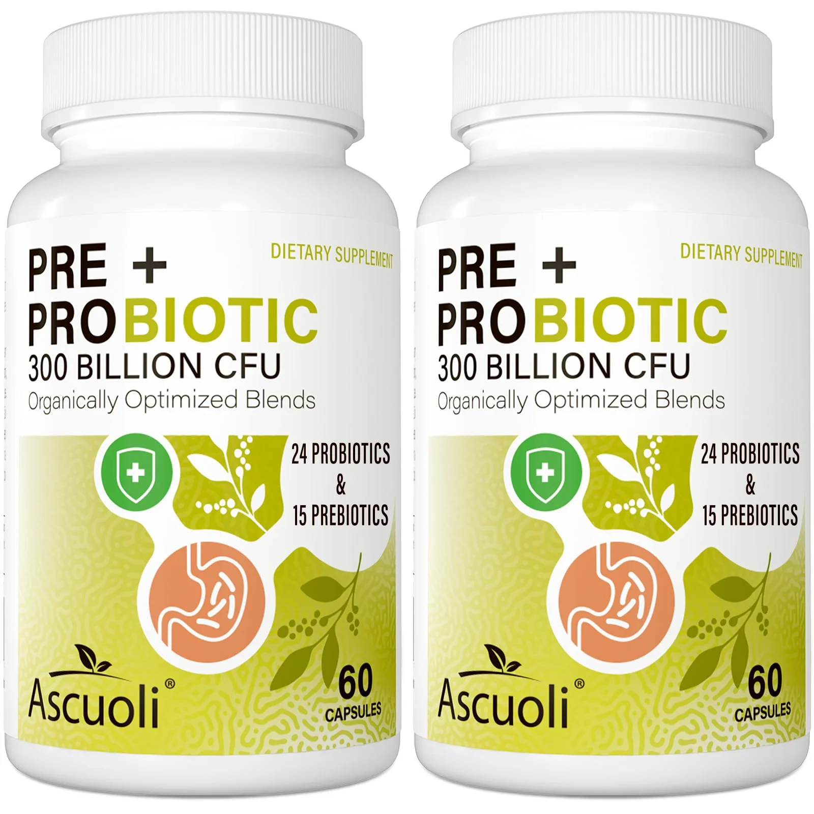 Ascuoli Probiotics for Women & Men – 300B CFU, 24 Strains, 15 Organic Herbs, 120 Veg Capsules