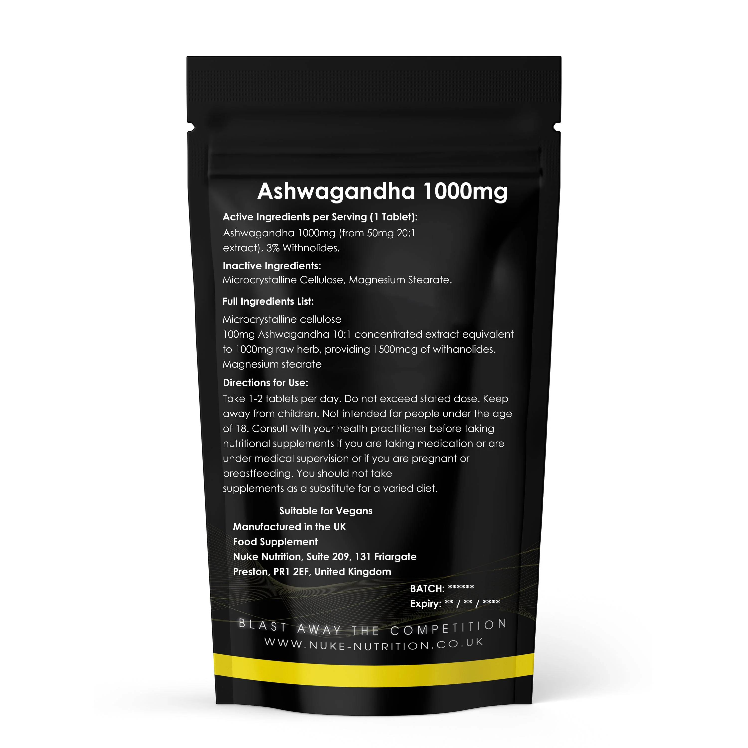 Ashwagandha Stress, Anxiety & Mental Support Strong Herbal Extract 1000mg Strength Tablets 3% Withanolides - Image 2