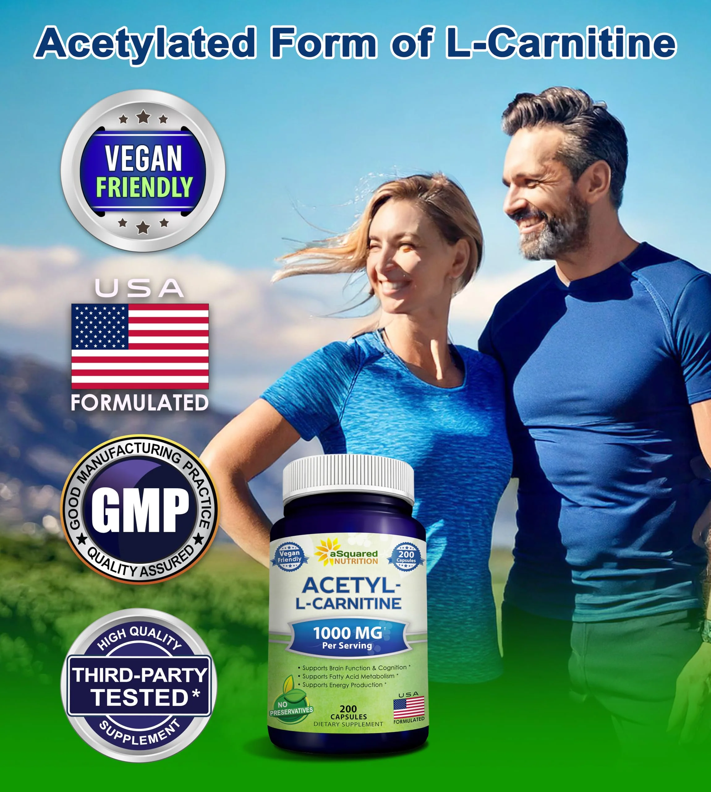 aSquared Nutrition Acetyl L-Carnitine 1000mg - 200 Veggie Capsules | High-Dose ALCAR for Energy & Brain Support - Image 2