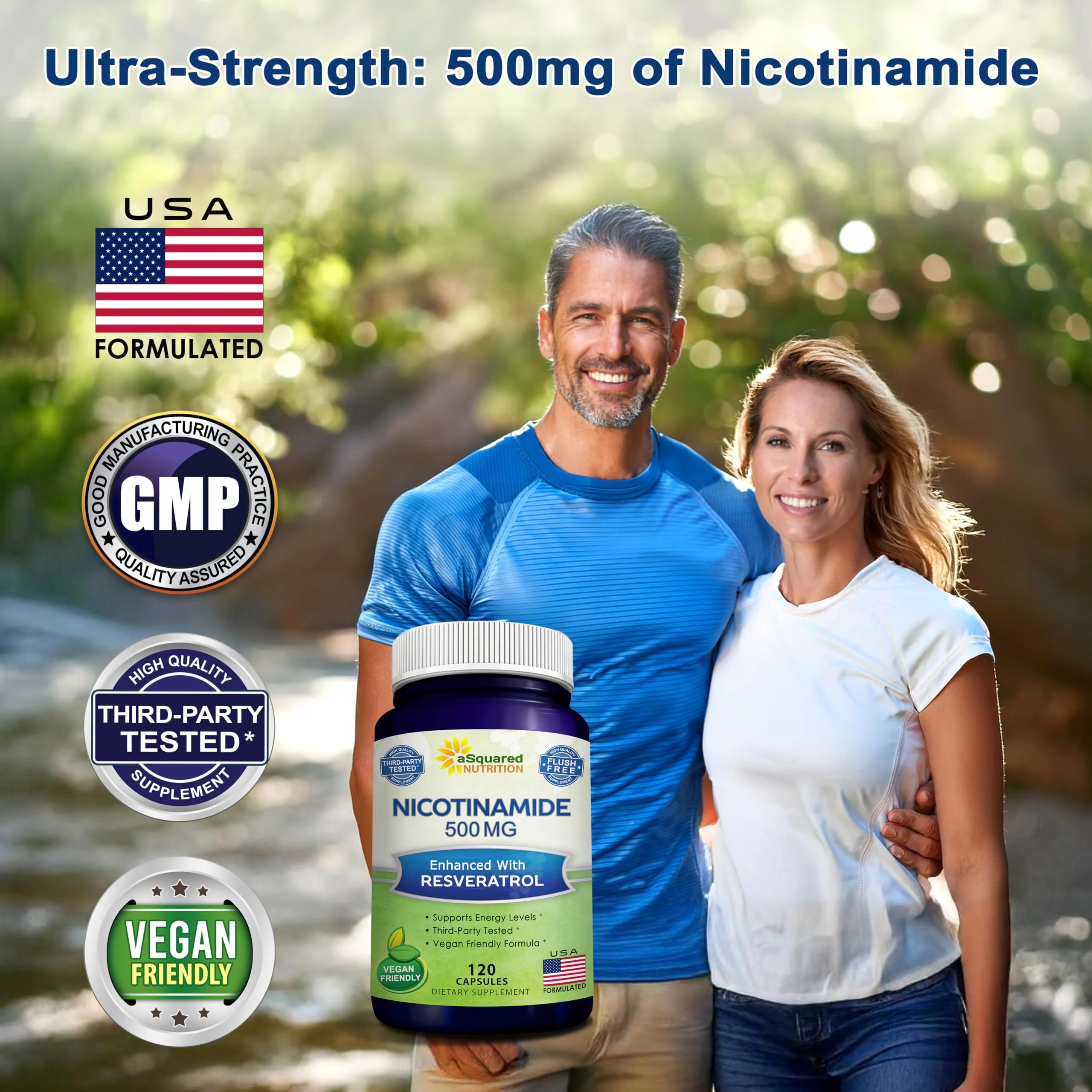 aSquared Nutrition Nicotinamide + Resveratrol - 120 Veggie Capsules | Vitamin B3 500mg (Nicotinamide Flush Free) - Image 5