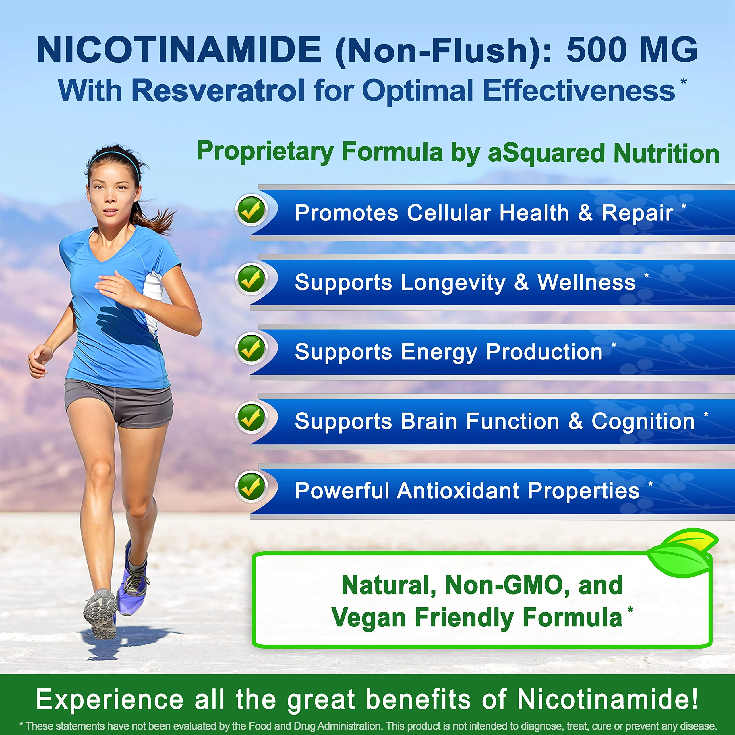 aSquared Nutrition Nicotinamide + Resveratrol - 120 Veggie Capsules | Vitamin B3 500mg (Nicotinamide Flush Free) - Image 7
