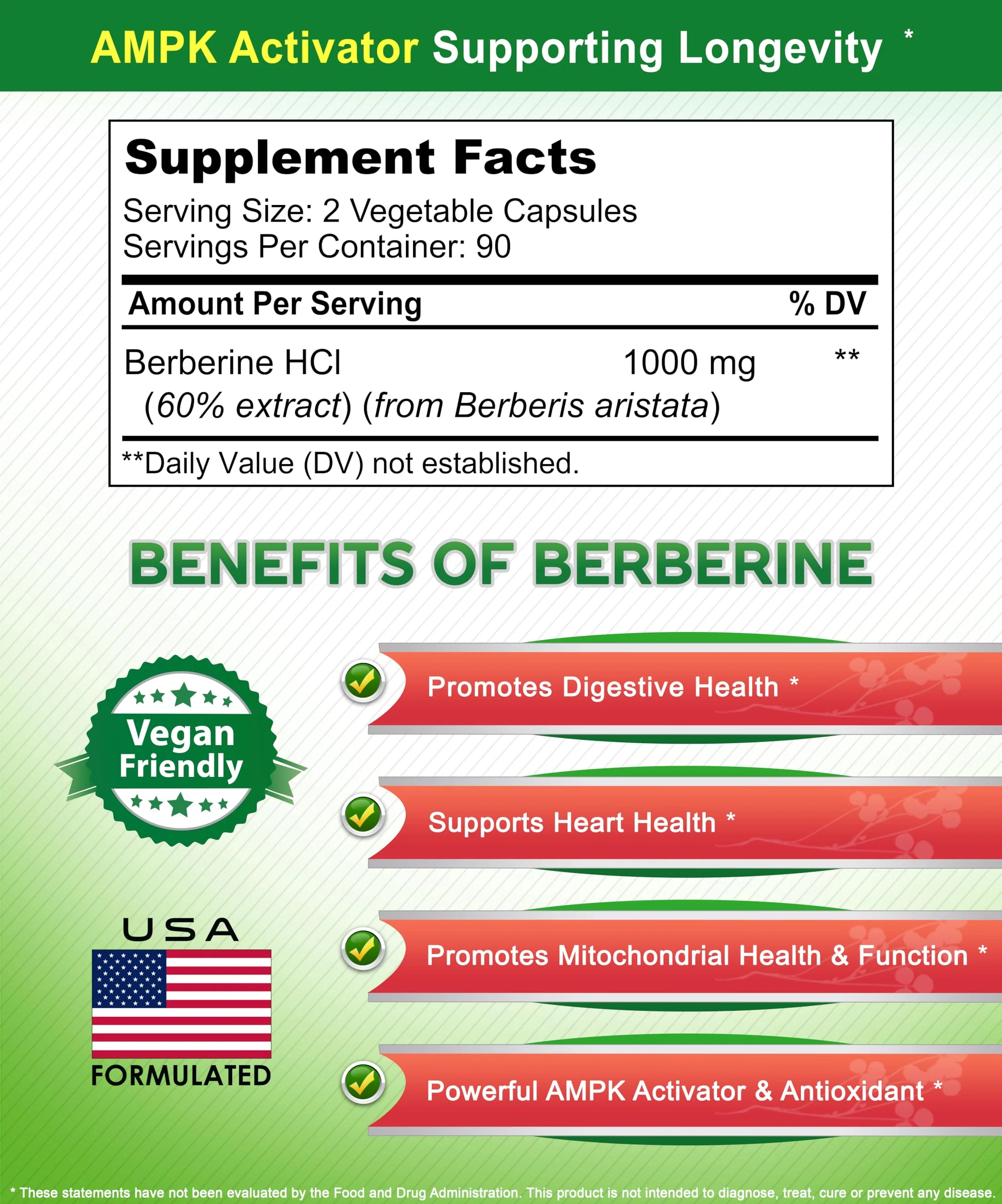 aSquared Nutrition Pure Berberine 1000mg – 180 Veggie Capsules | Max Strength HCl - Image 5