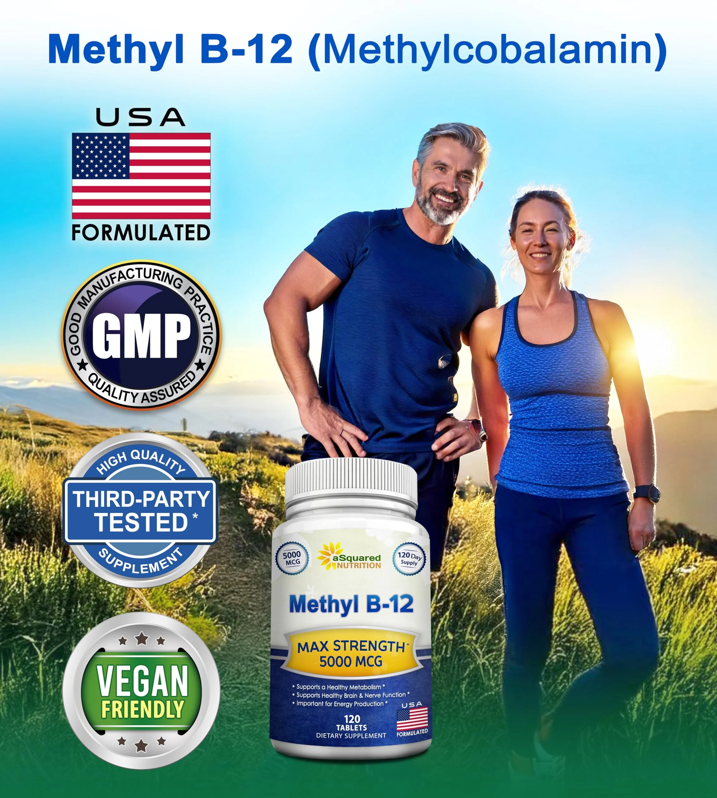 aSquared Nutrition Vitamin B12-5000 mcg (Methylcobalamin) – 120 Tablets | Max Strength Energy, Brain & Heart Support - Image 4